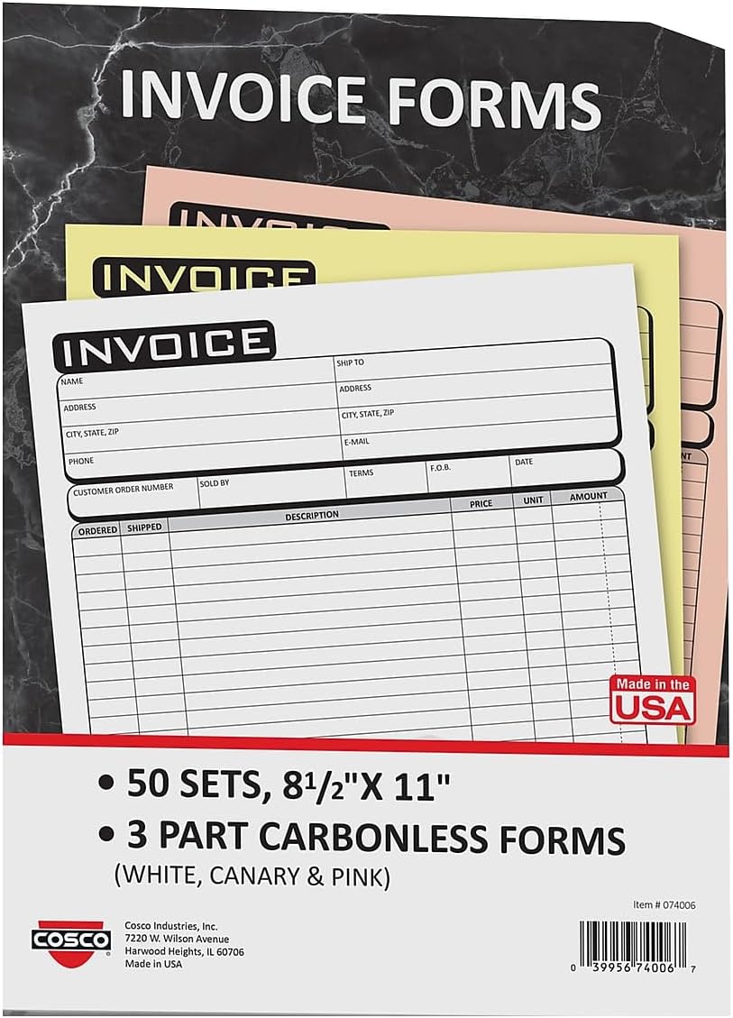 Amazon.com : Cosco® Invoice Form Book with Slip, Business, 8 1/2 x 11 ...