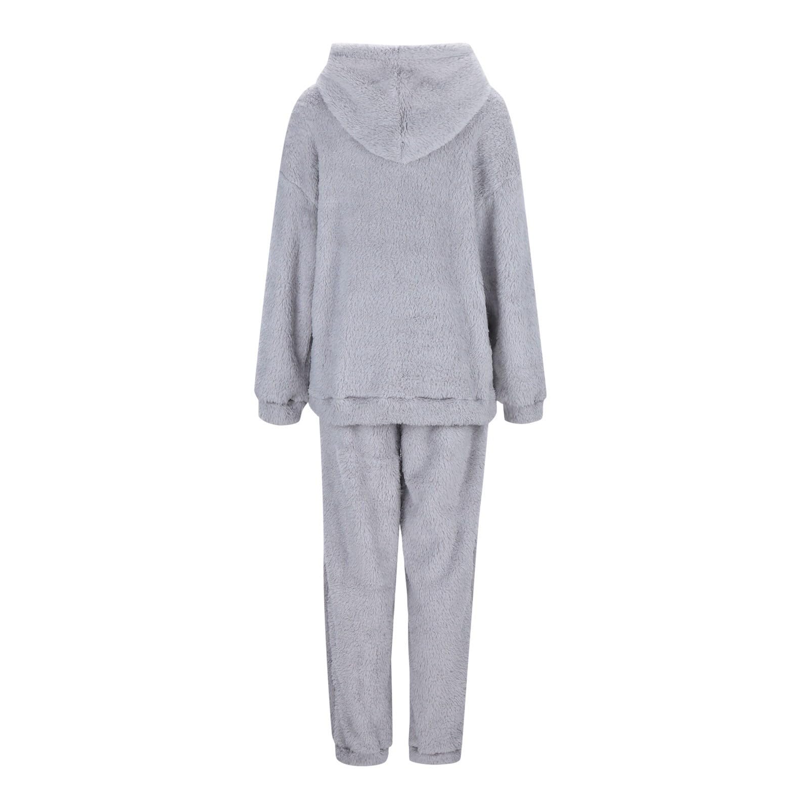 Pigiama da donna, lungo, soffice, caldo, in pile, biancheria da notte in 2 pezzi, con scollo rotondo, felpa e pigiama, per l'inverno, tinta unita, per il tempo libero