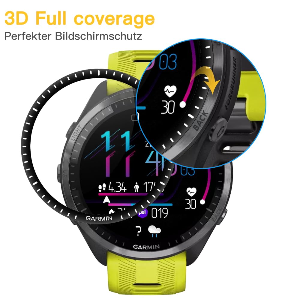 Diruite 4 Pièces Verre Trempé Pour Garmin Forerunner 965 Protection Écran, Protection D'écran Verre HD Pour Garmin Forerunner 965 Smartwatch Protection Film[sans Bulles] [Anti-Rayures] [Anti-Huile