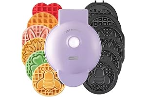 Mini Waffle Maker with Spring Themed Plates : Bunny, Clover & Heart, Including Storage Container