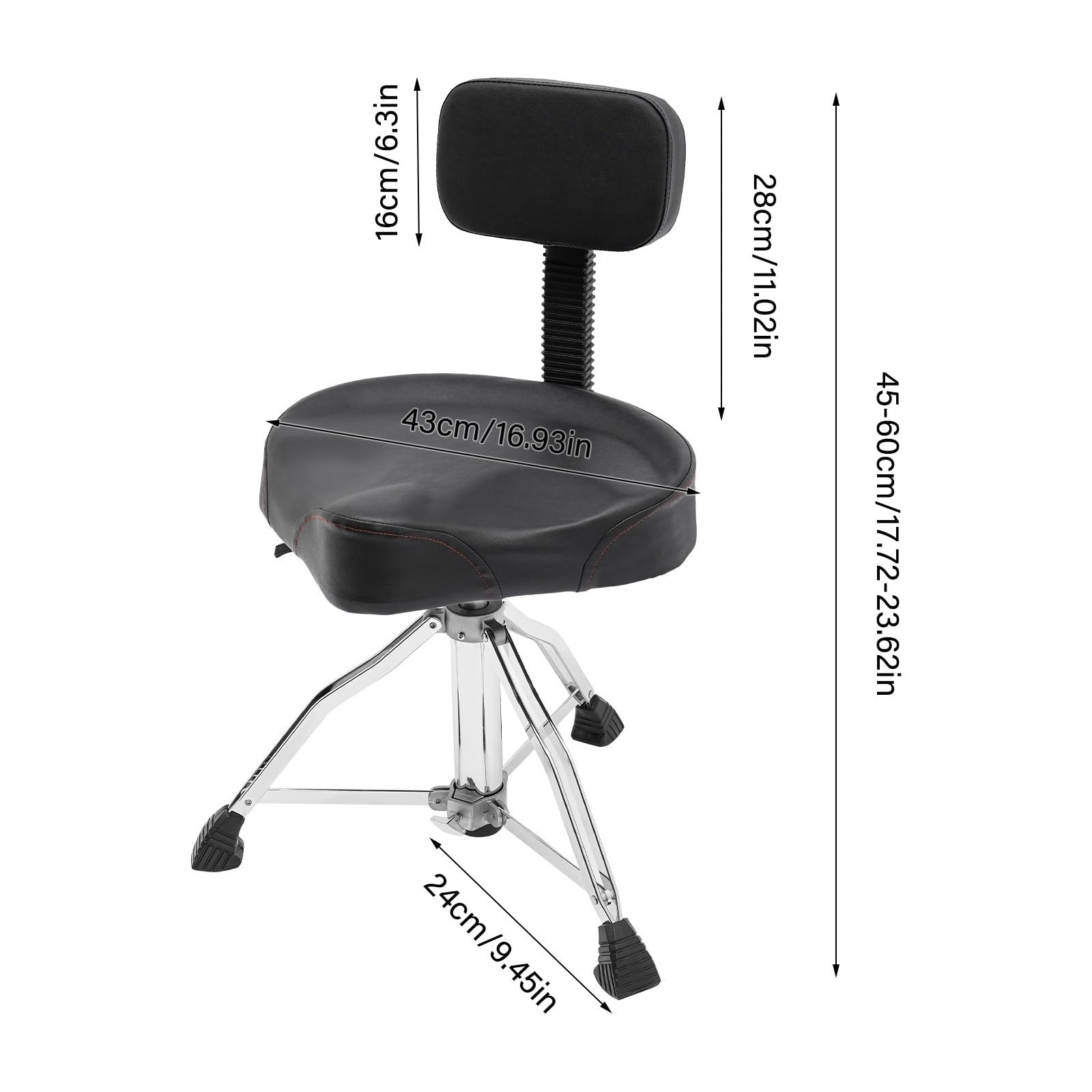 Taburete para batería, altura ajustable, taburete para guitarra, batería E, silla de piano para adultos, asiento ergonómico de espuma viscoelástica, 45, 60 cm de altura, marco de acero