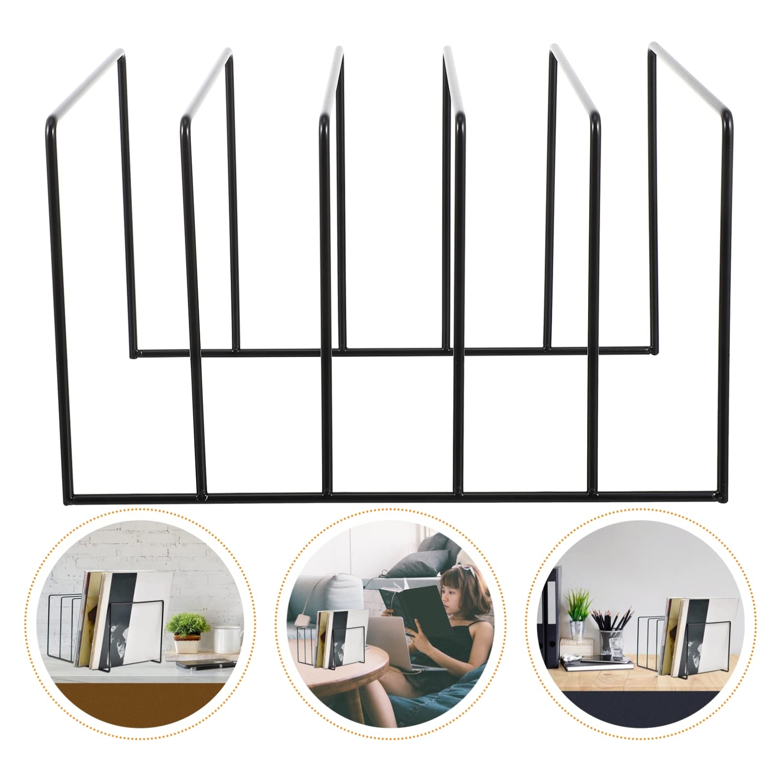 Organizzatore di Vinili e Libri in Ferro Nero Grande Capacità, Design Moderno e Classico, Resistente e Decorazione da Scrivania per Uffici e Dormitori