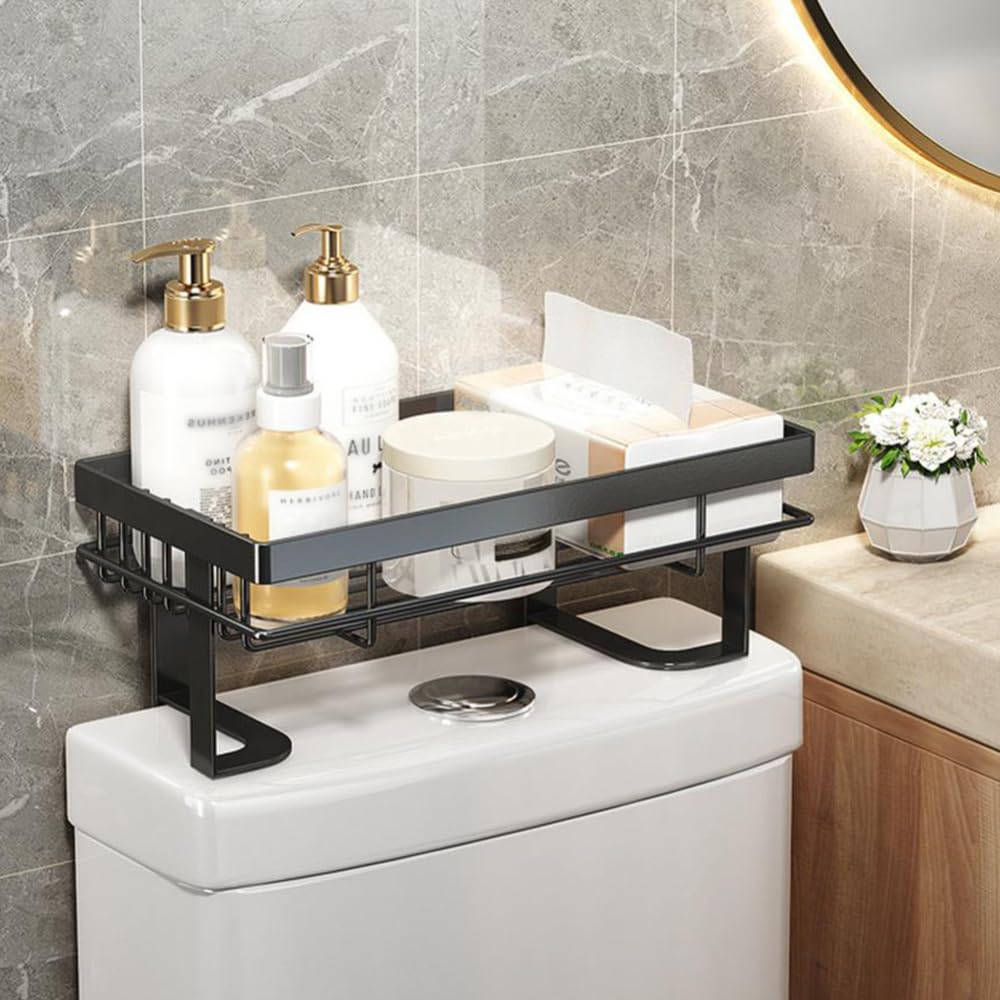 Hapihom Over The Toilet Storage Shelf,Bathroom Organizer And Storage,Punch-Free Back Of Toilet Storage Rack Space Saver Single Layer Black