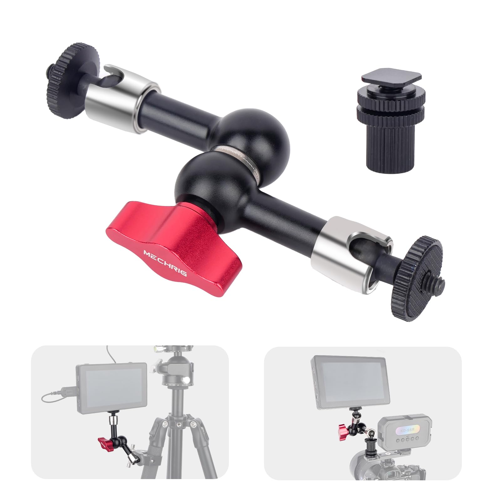 Mechrig 7" Cold Shoe Magic Arm with 360° Ball Joint & 1/4" Screw, Adjustable Stainless Steel Friction Arm for Camera Cage LED Light Microphone Monitor