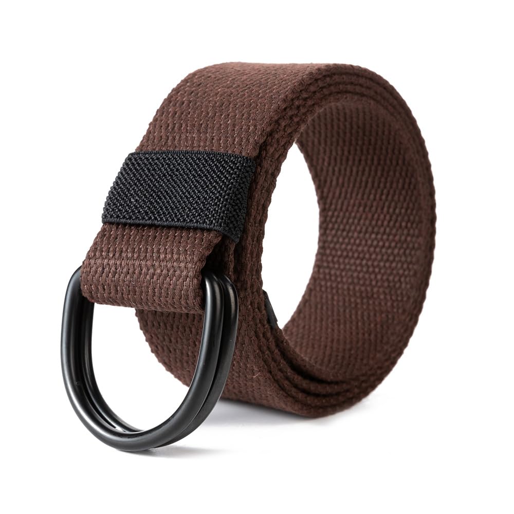 Military Style Canvas Belt for Men | Black Double D-Ring Buckle Tactical Web Belt - Brown-image-29