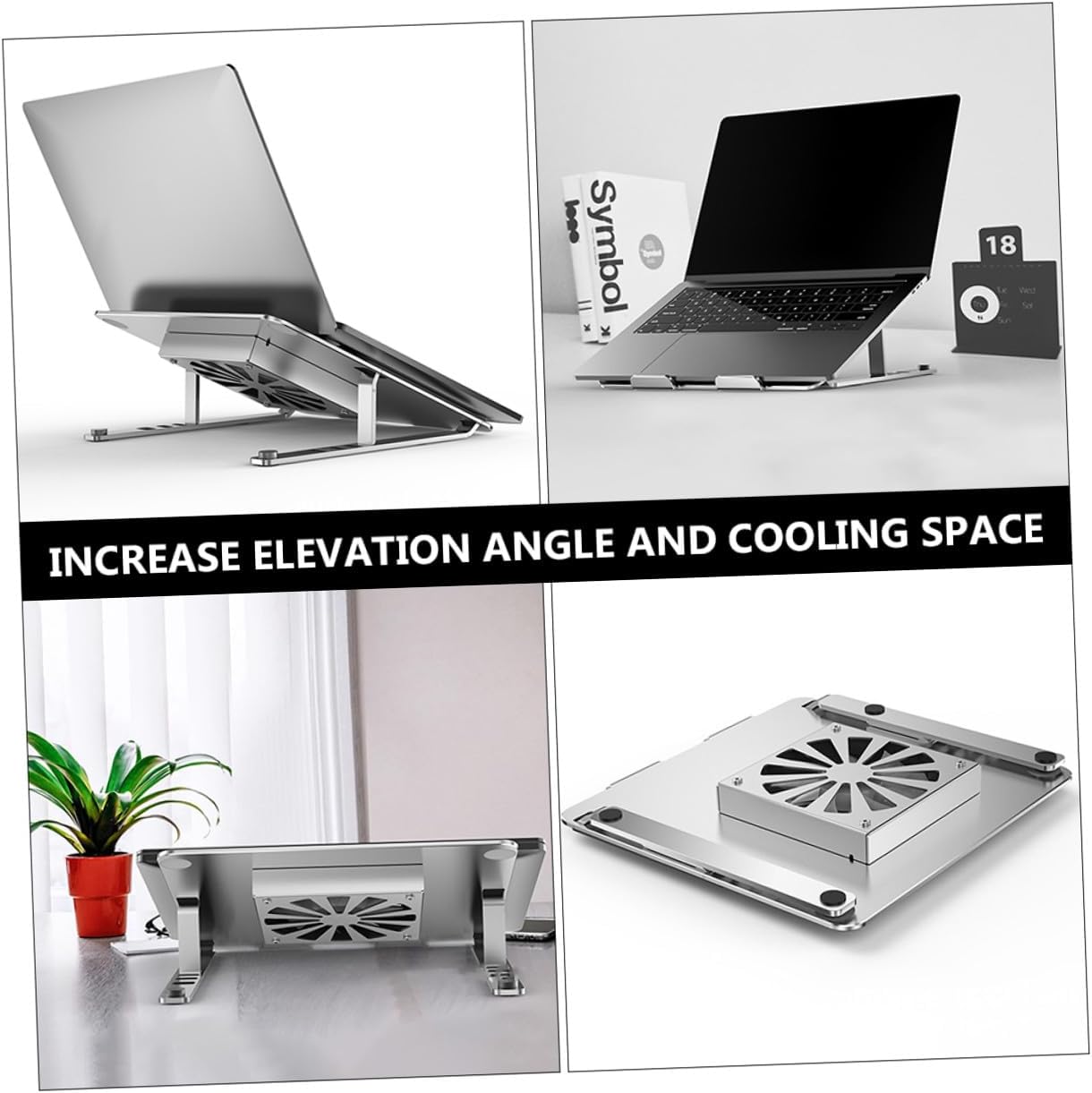Aluminum Alloy Adjustable Height Laptop Cooling Pad with Quiet Fan Cooler for Notebooks to 17.3 Inch, USB-Powered Ventilated Stand for Home and Office Use, Silver