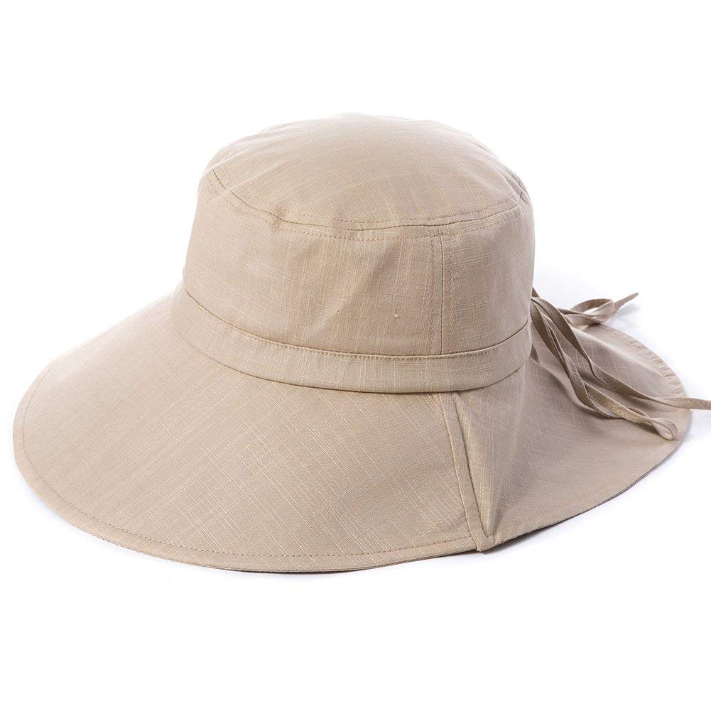 Comhats Mujer Sol Verano Algodón Sombrero De ala Ancha Tapa Abatible UPF 50 + Barbilla Manera Gorro