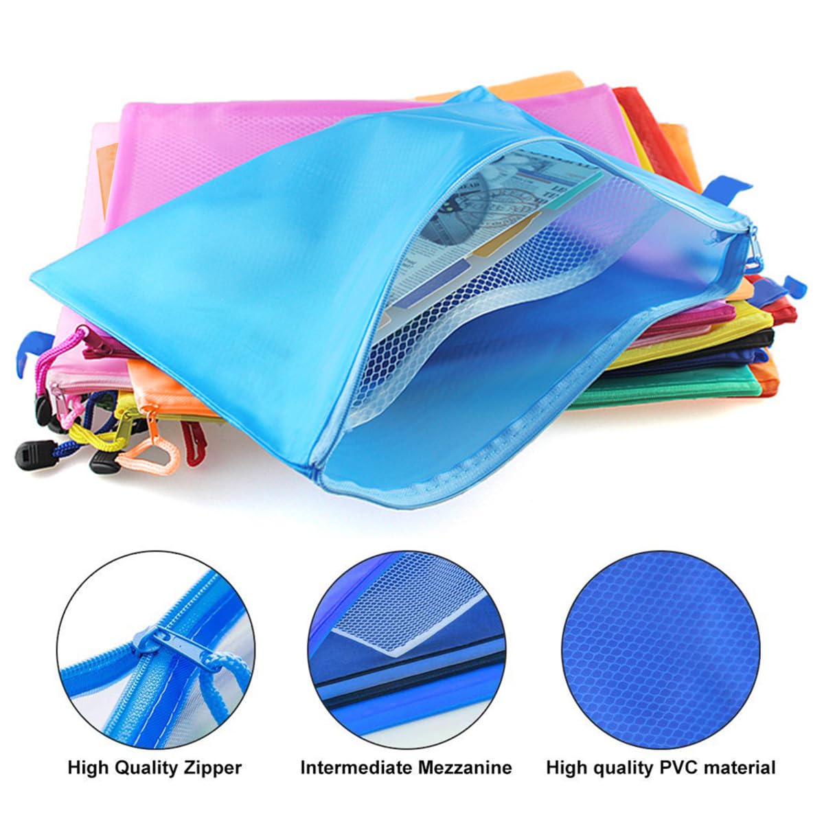 FOCCTS 32 pcs Trousses Transparentes Lot Sac de Rangment Imperméable Coloré Pencil Box Trousse de Toilette Stylo Pochettes à Dossiers A6 en PVC Sac de Voyage Stylo Papeterie Porte Monnaie