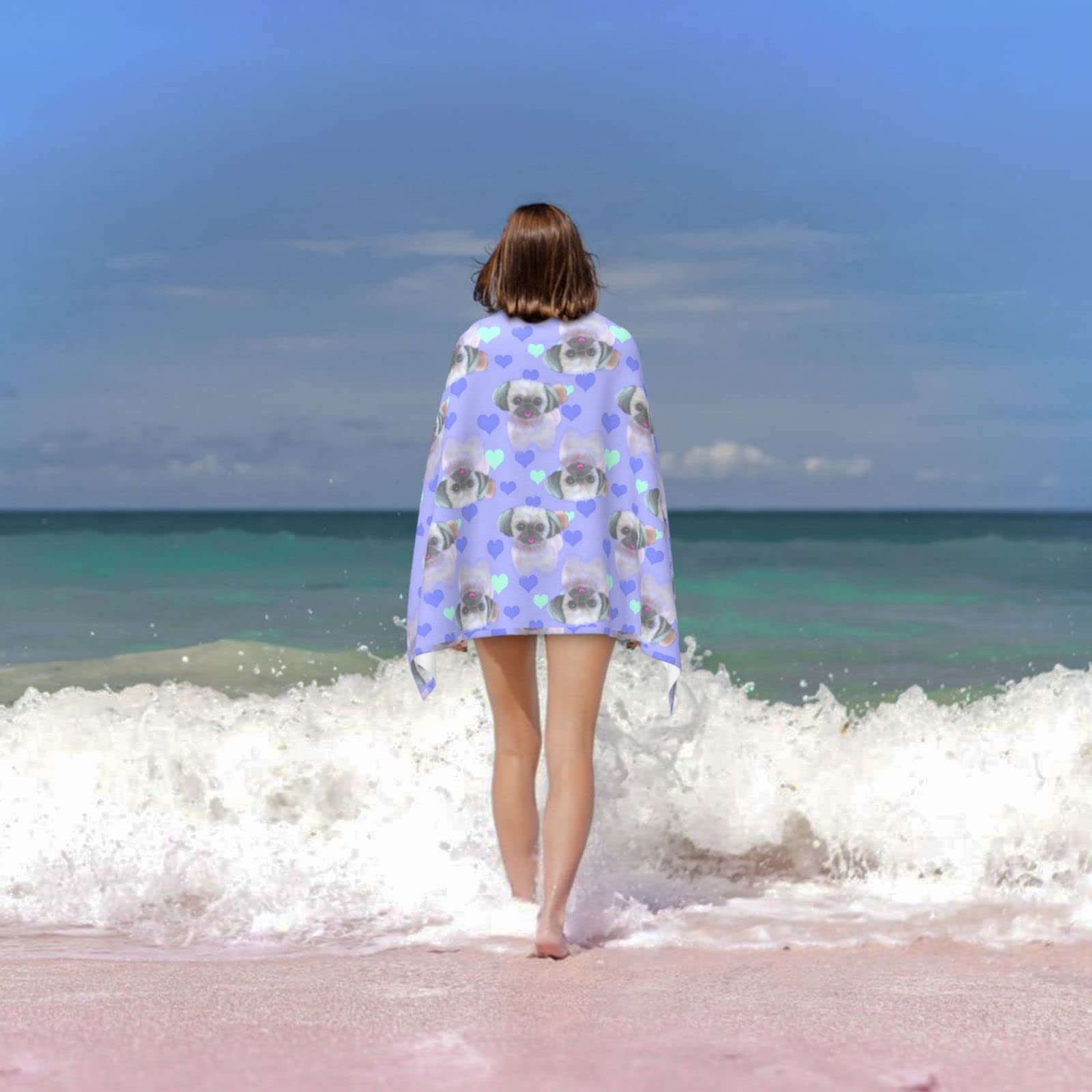 Shih Tzu Telo mare viola Coperta da spiaggia in microfibra altamente assorbente Asciugamani da bagno morbidi 80 x 130 cm