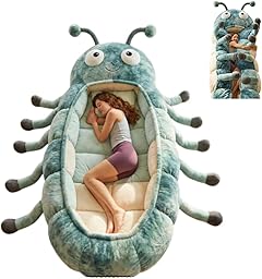 Hugging Caterpillar Sleeping Bag for Adults, Plush Cocoon Animal Sleeping Bags with Pull Cord, Giant Plush Floor Lounger, Indoor Sleep Nap Pod, Cozy Reading Nest, Travel & Indoor Use