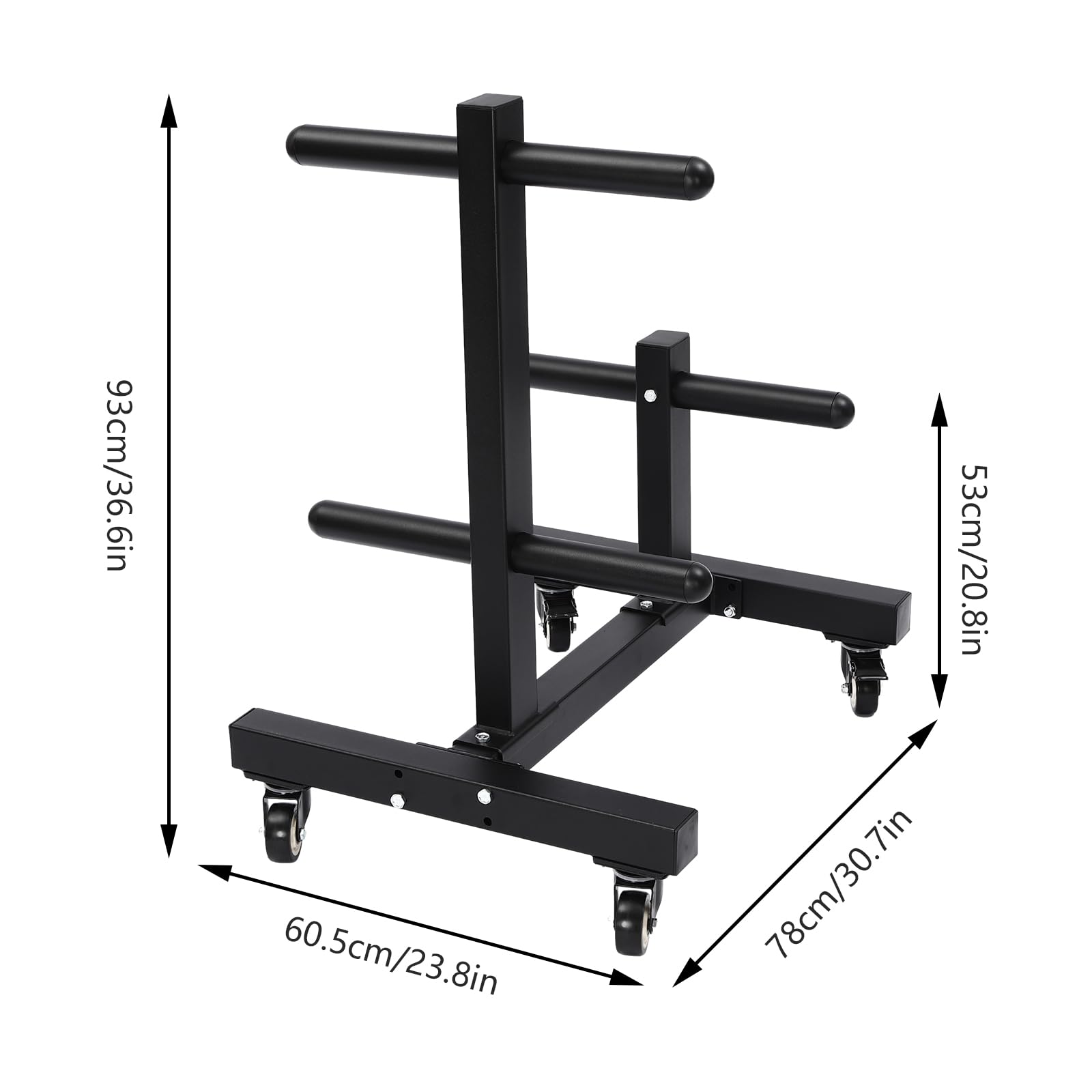 1100lbs Dumbbell Rack Weight Plate Tree and Vertical Bar Holder with 4 Universal Wheels,Heavy Duty Q235 Steel Dumbbell Rack Stand,Black Barbell Weight Plate Rack Weight Rack for Home Gym (B)