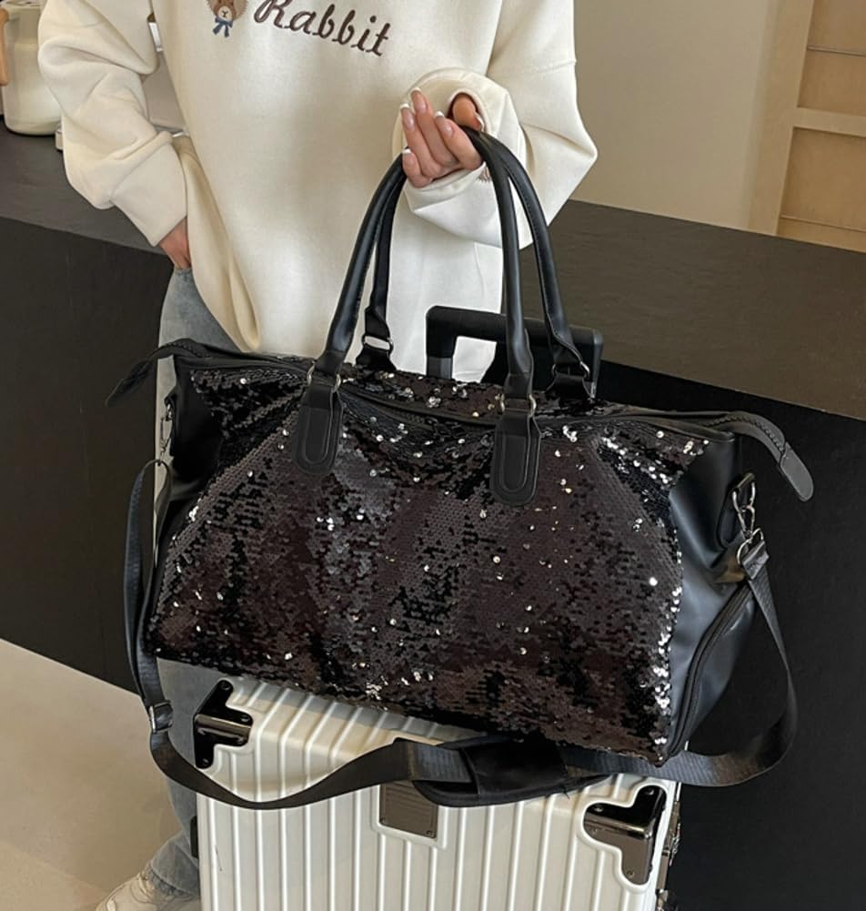 Premium Large Capacity Gym Travel Yoga Bag for Women Sequin Handbag with Wet or Dry Compartment