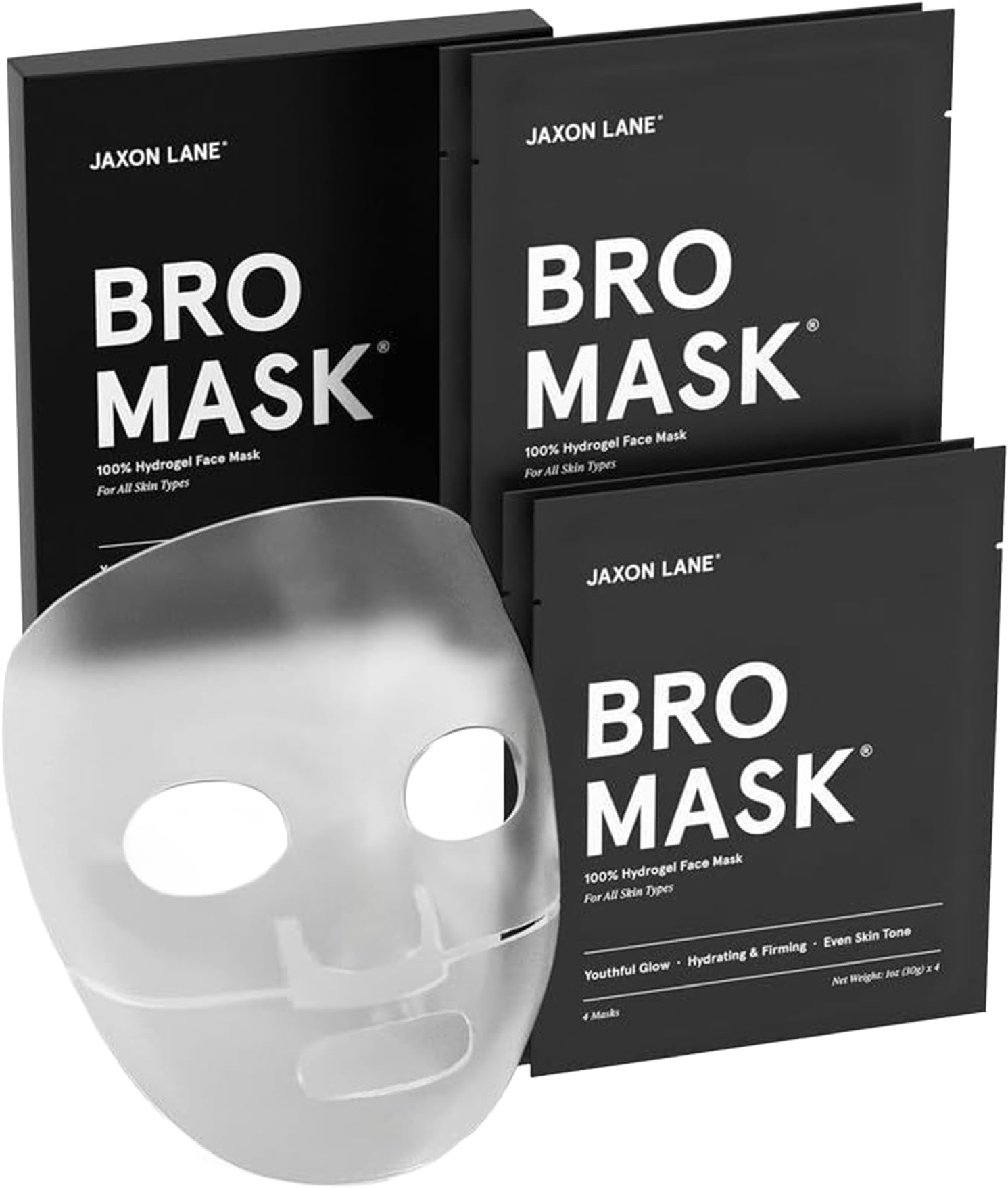 JAXON LANE BRO MASK: Korean Face Mask for Men | 2 Pc. Hydrating Anti Aging Sheet Masks Contains Vitamin C, Vitamin E, Hyaluronic Acid, Hydrolyzed Collagen for Face Care & Acne Treatment (4 Pack)