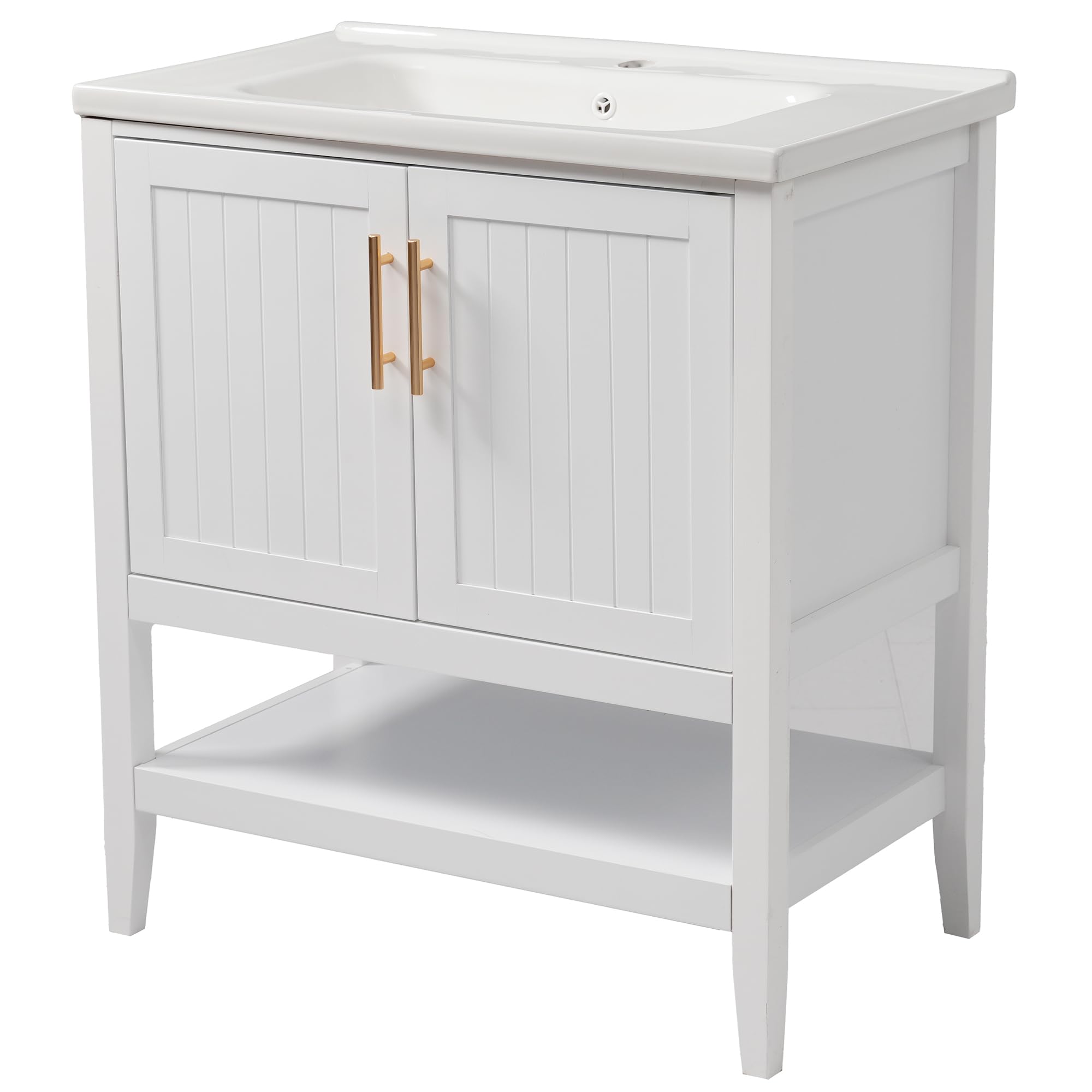 SUKY Mueble de baño individual con armario inferior de 80 cm con lavabo de cerámica, 80 x 47 x 90 cm, MDF, color blanco