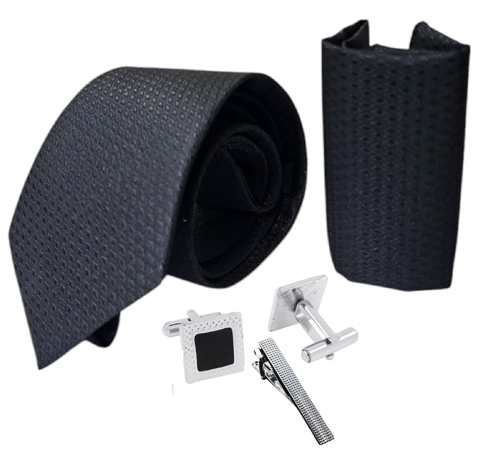 fashmade “where fashion is made” FashMade Premium Italian Silk Tie, Pocket Square with Square Brass Cufflinks & Silver Honeycomb Tie Pin Combo in Leather Gift Box for Men – Formal & Wedding Set tp-19-picture-26