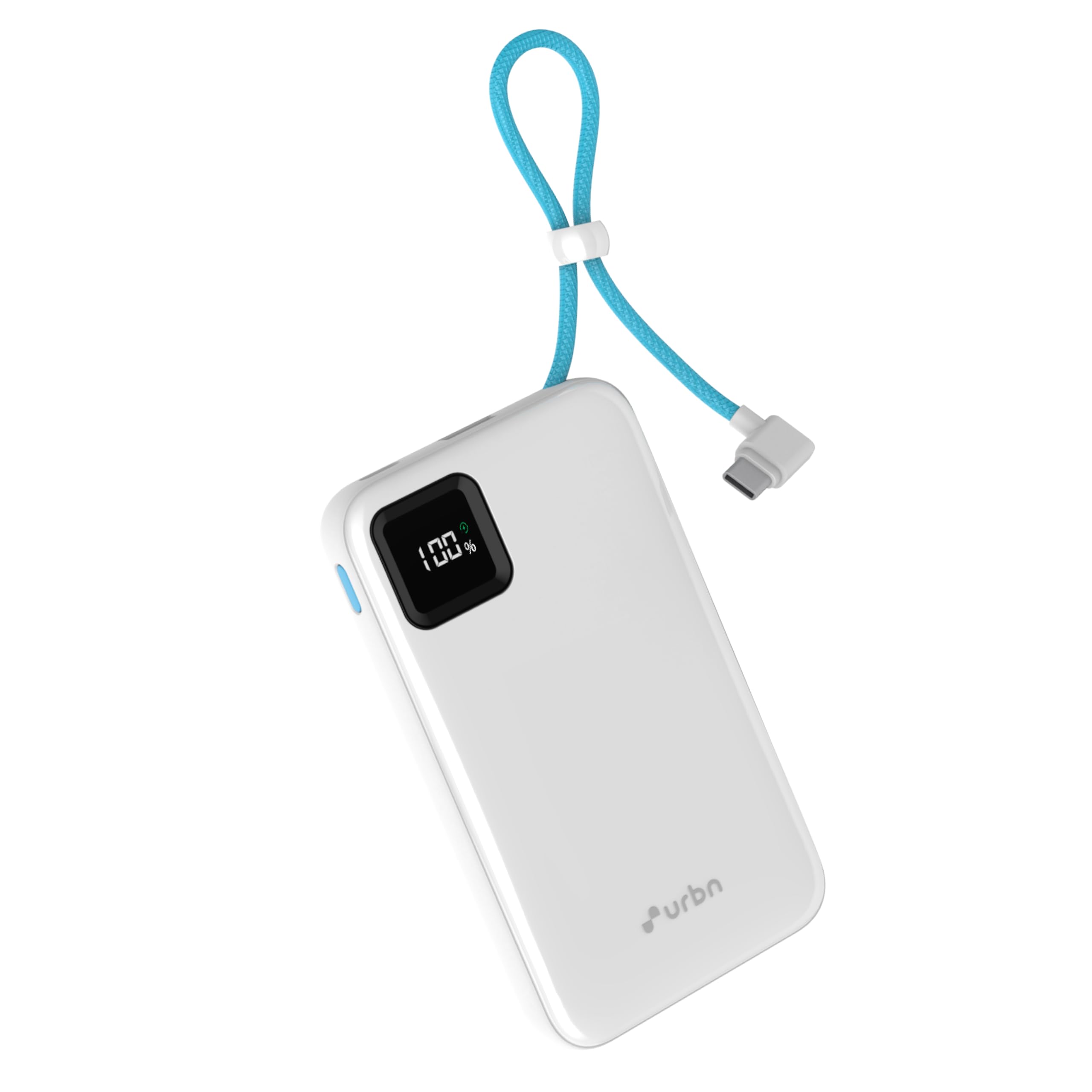 URBN 10000mAh Power Bank with Built-in Type-C Cable | 22.5W Super Fast Charging | Smart LED Display | Pocket Size | Dual Type C PD + USB Output | Portable Charger for iPhone, Samsung, and More - White-image-28