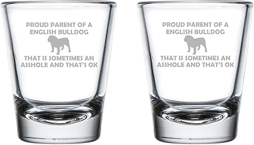 MIP Juego de 2 vasos de chupito de 1.75 onzas Orgulloso Bulldog Inglés