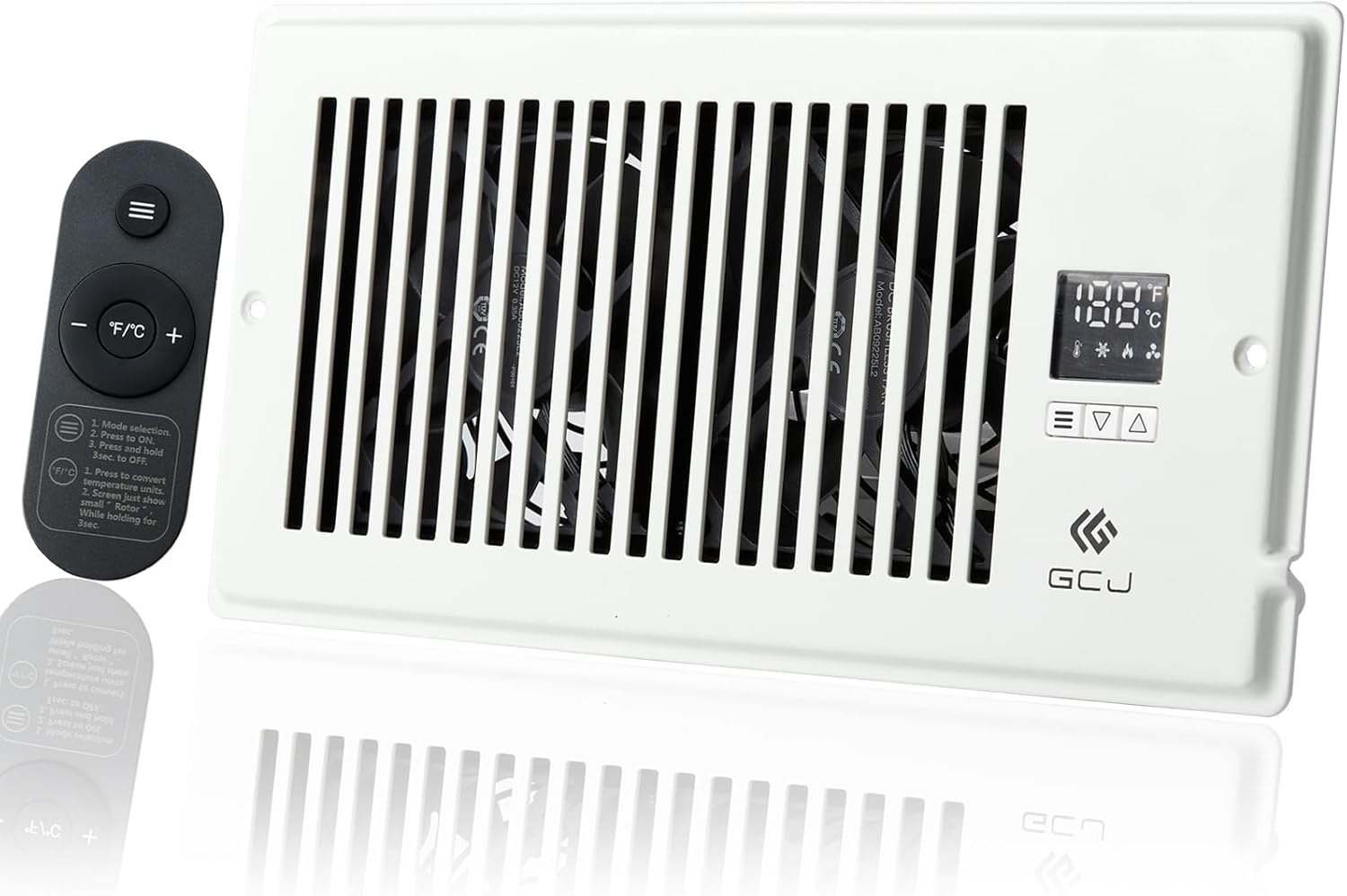 GCJ Register Booster Fan,Fits Wall and Floor 4” x 10” Register Holes,Vent Fan with Remote Control and Adjustable 10-Speed including Powered Vent,White.
