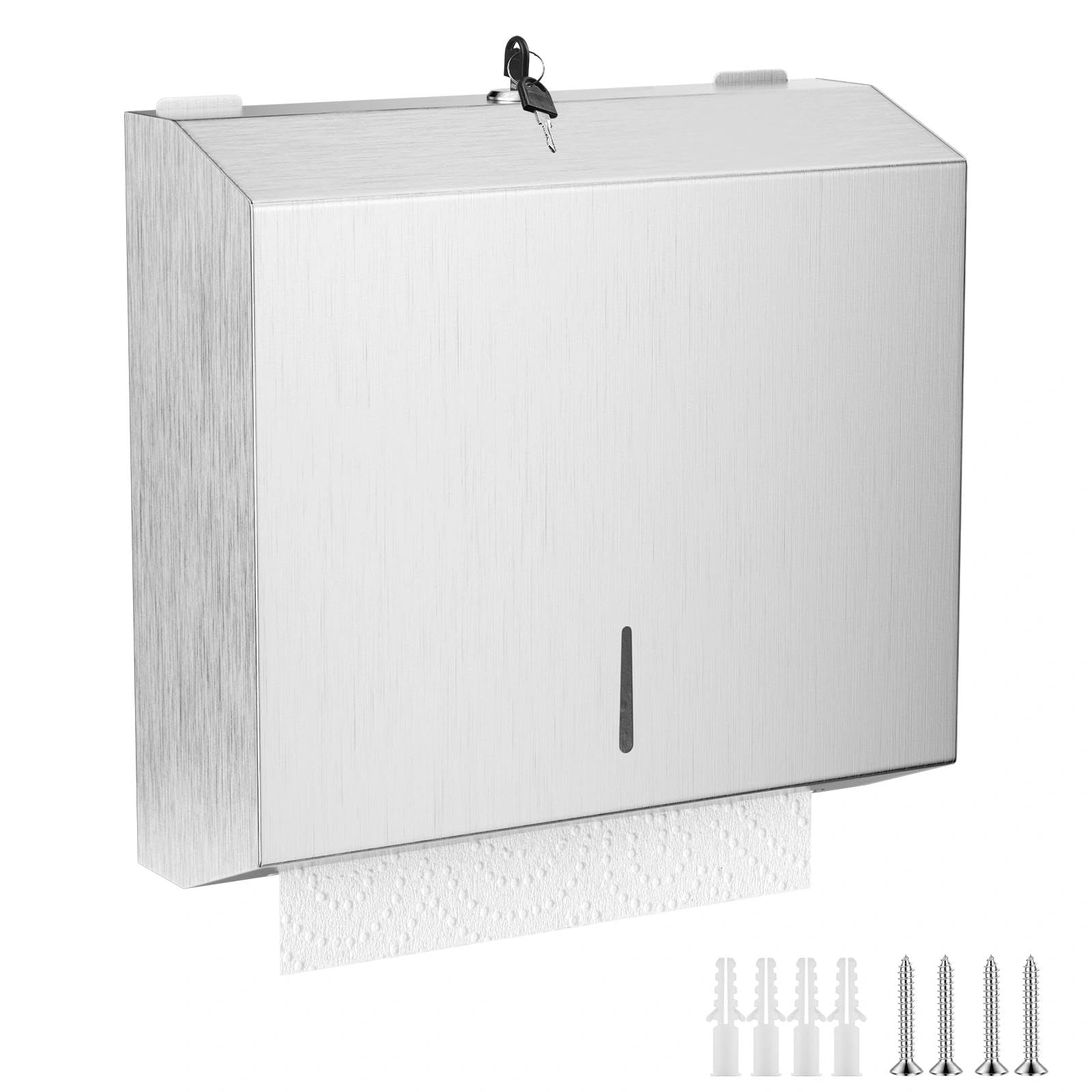 Dispenser Carta Asciugamani da Parete, Dispenser Carta Igienica in Acciaio Inox, Distributore di Asciugamani con Blocco per Bagni, Cucina, Uffici e Luoghi Pubblici(Argento)
