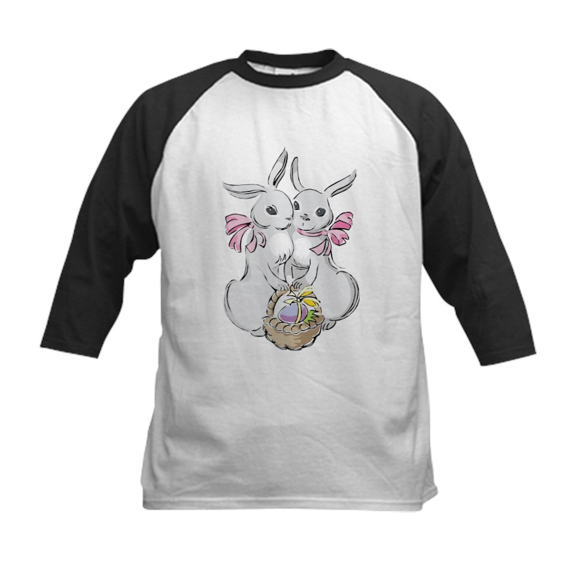CafePress Easter Rabbits Kids Baseball Jersey Kids Cotton Baseball Jersey, 3/4 Raglan Sleeve Shirt Black/White