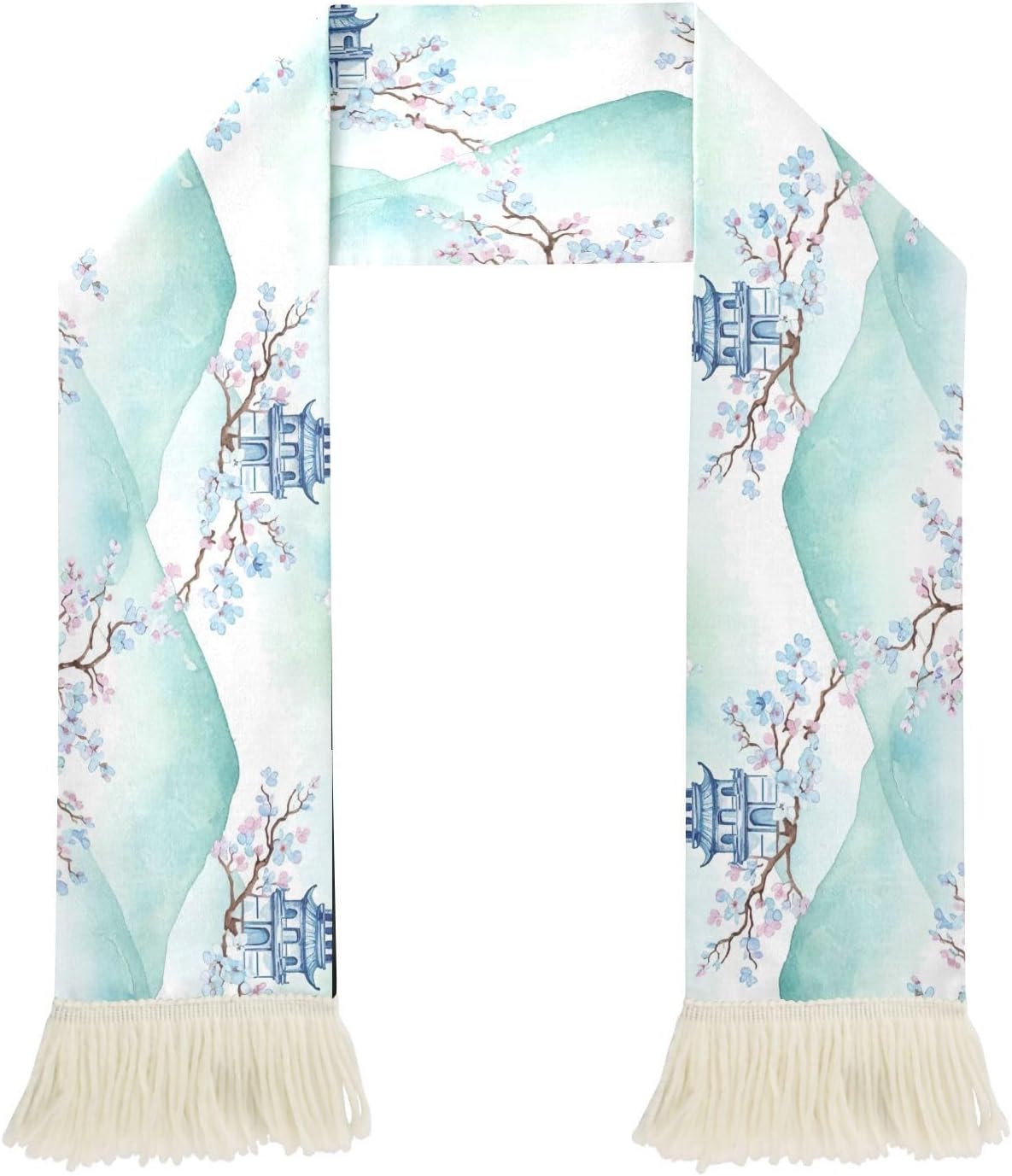 CHIFIGNO Asian Art Sports Fan Scarf, Soft Quick Dry Polyester Cheering Towel for Soccer Games, Sweat Wicking Rally Scarf with Fringe Ends