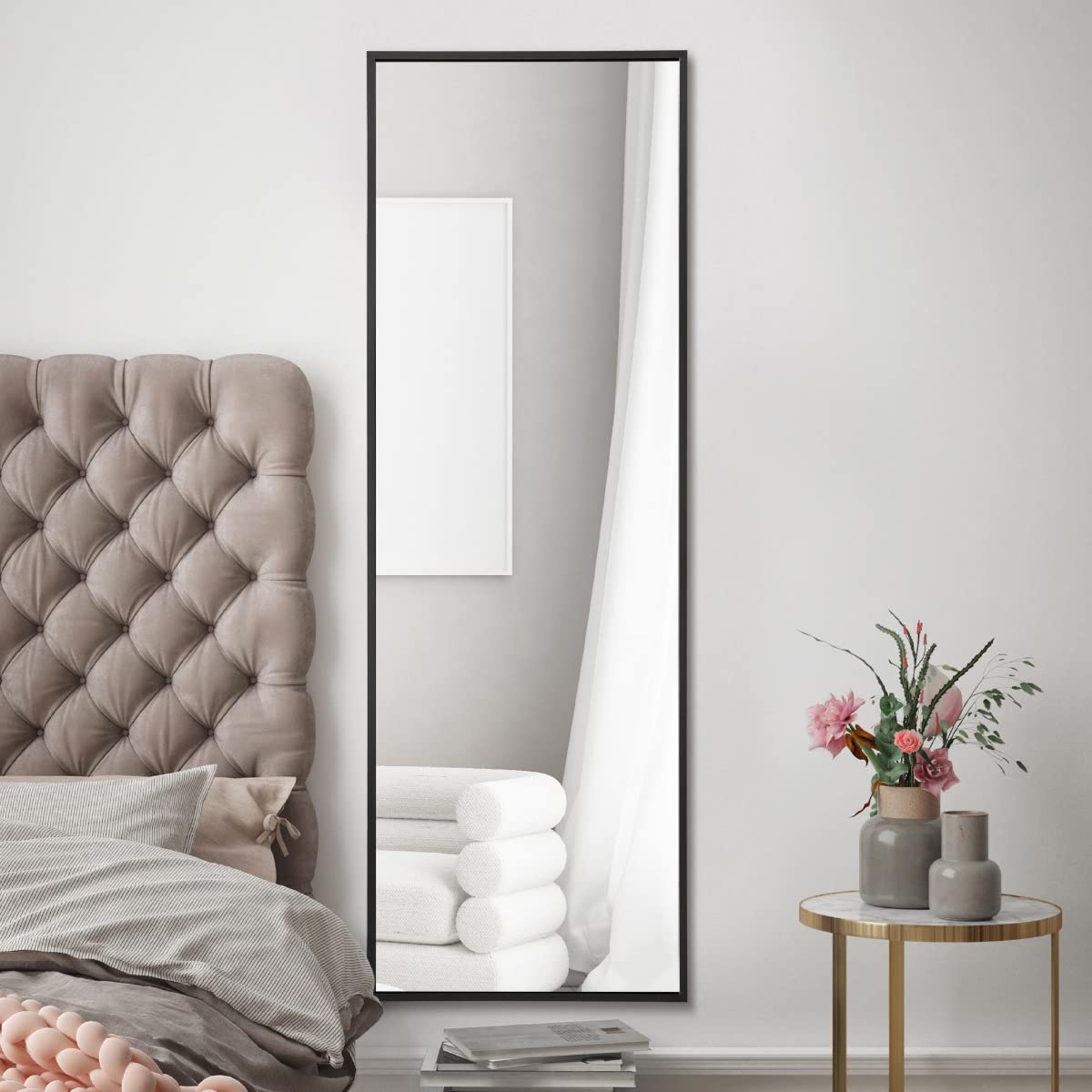 B&Q -  ArtusBlack Aluminium Edged Wall Leaner Mirror 47" X 16" (120Cm X 40Cm)