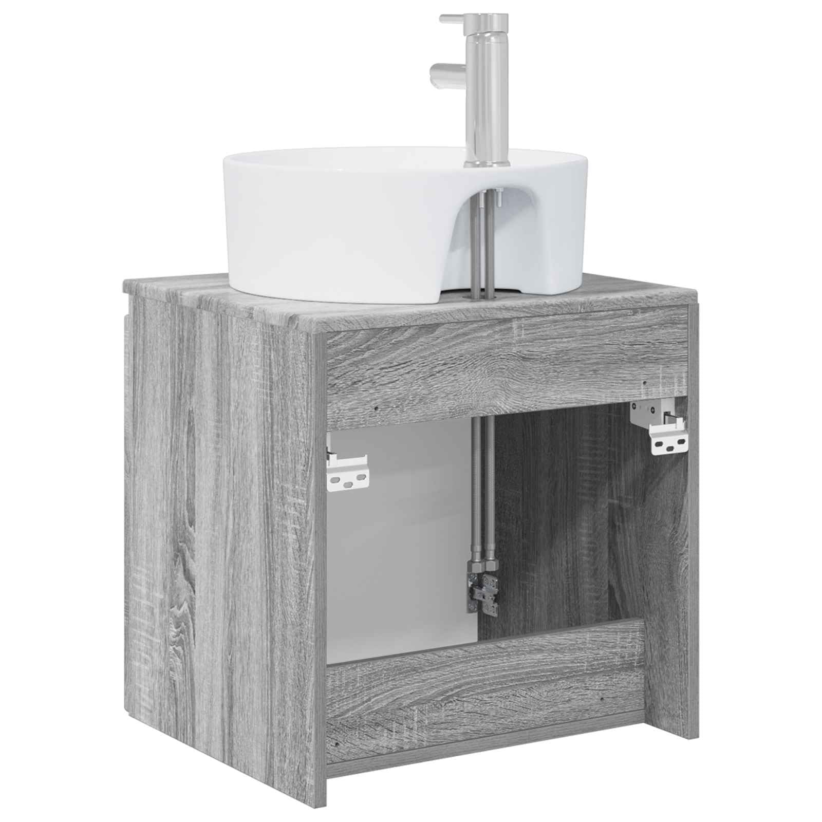 Lavabo de pared Vanity Gris Sonoma de madera 49,5 x 44,5 x 65 cm con lavabo Espacio de almacenamiento debajo del lavabo para baño pequeño