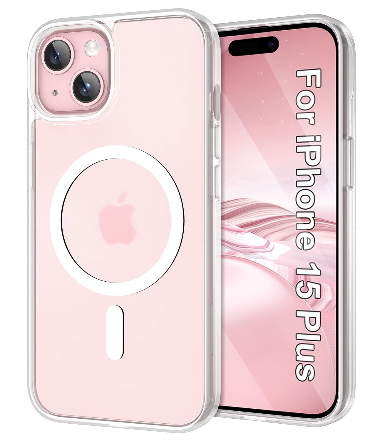 Shecaset for iPhone 15 Plus Case Magnetic [Compatible with MagSafe] Soft TPU Bumper Hard Translucent Matte Back Slim Fit Shockproof Protective Case