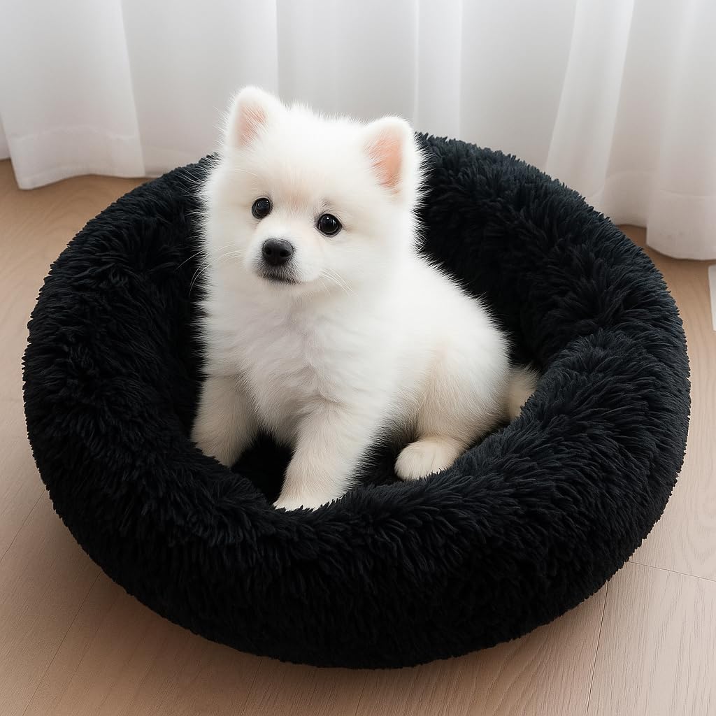 ZEXSAZONE Winter Round Doughnut Pet Bed for Cats and Puppies Dogs mat, Cozy and Plush, Raised Bedside Support, Both Sides Use Like 2 in One, Washable, Sizes for Small, Medium, and Large Pets.