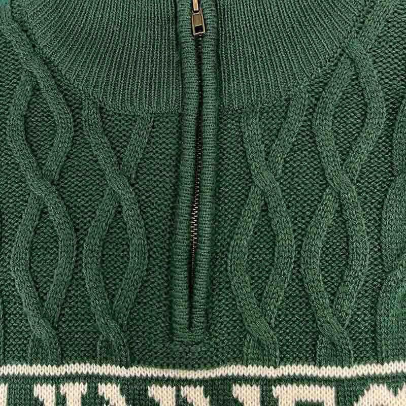 Guinness Aran Style 1/4 Zip Green Cable Knit Jumper
