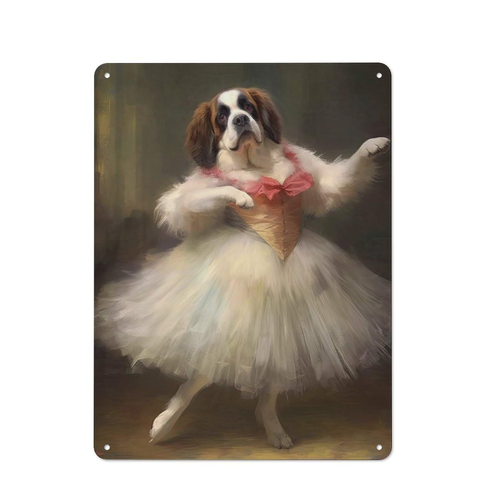 Junmoney Style-4 Metal Wall Sign 40X30cm Featuring Saint Bernard Ballerina For Garage Wall, For Kitchen, Dining Room And Home Bar Wall Decor