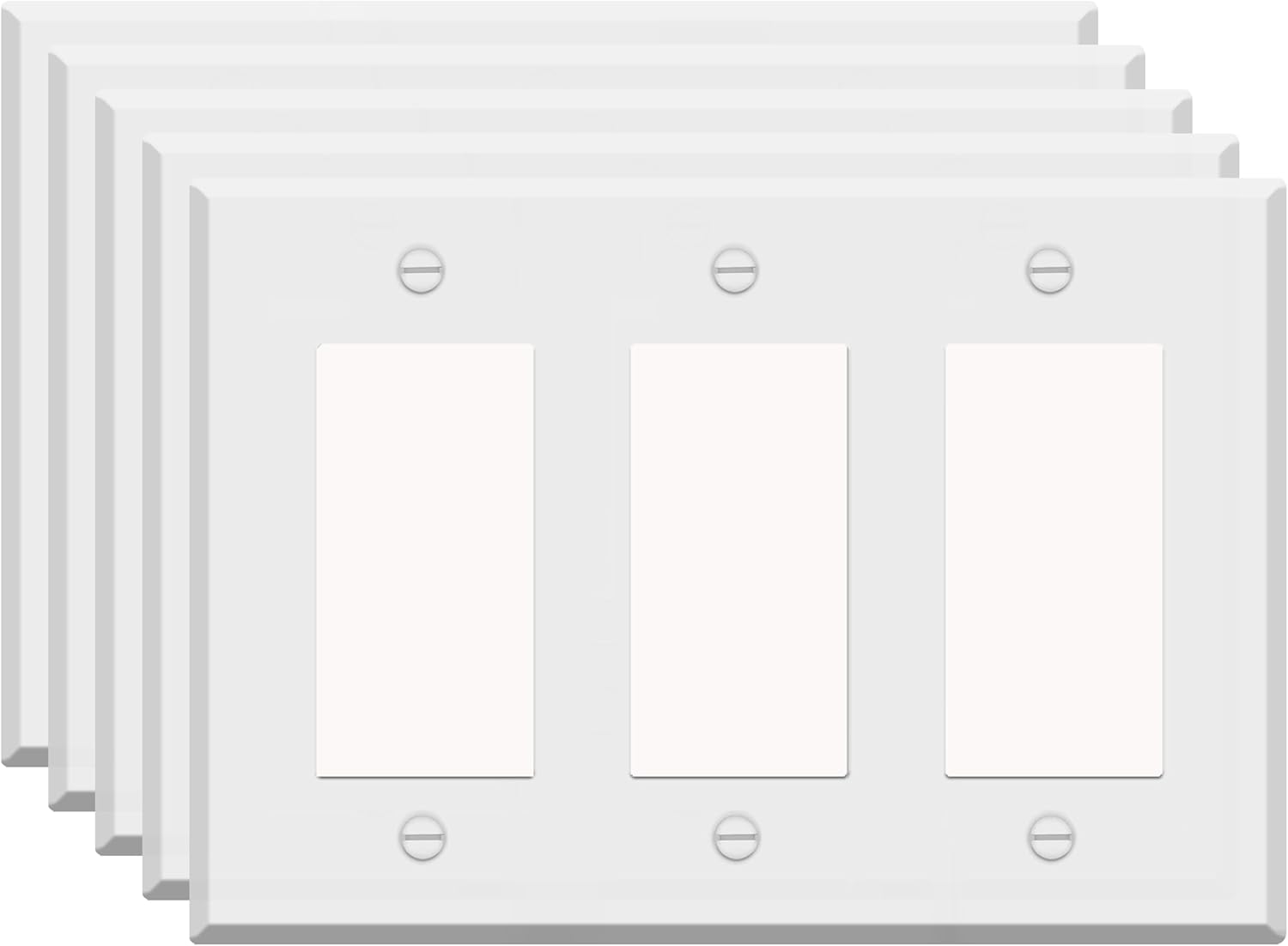 (5 Pack) 3-Gang White Metal Rocker Switch Cover | Standard Size Wall Plate for GFCI, Dimmer, or Decorator Outlets | Painted Finish | Corrosion Resistant | Unbreakable Metal Construction