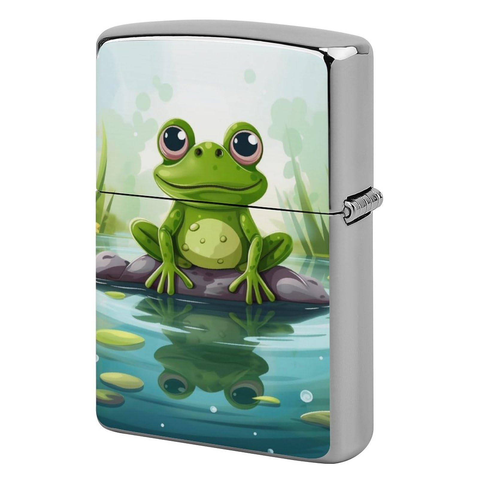 Frog in A Pond Lighter Case Vintage Metal Lighter Cover Reusable Lighter Protective Sleeve Unique Design Personalized Lighter Sleeve Holder Against Dust and Scratches