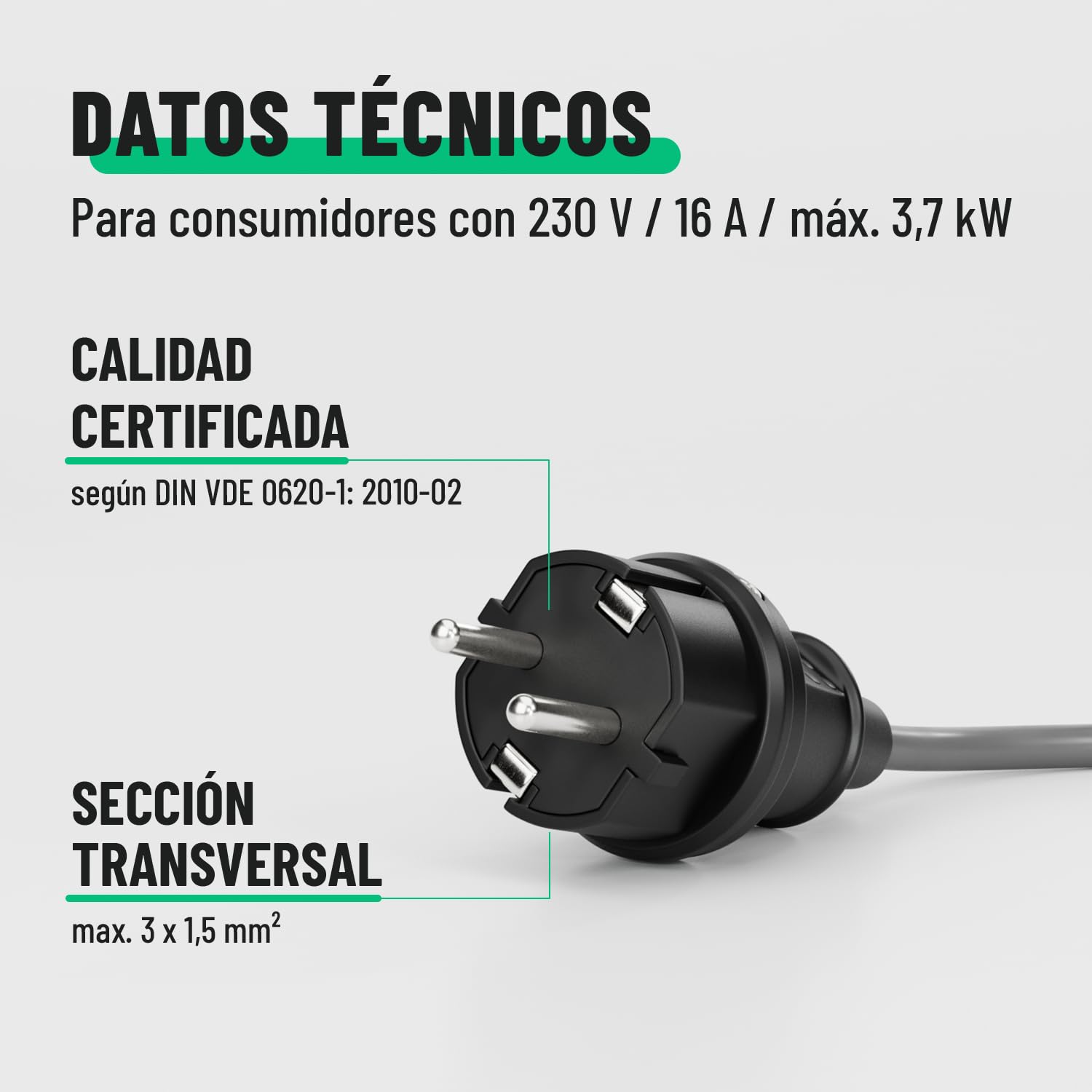 greate 1x clavija enchufe hembra y enchufe macho exteriores de goma con protección contra doblez, 230V, 16A, 3,7kW & IP44