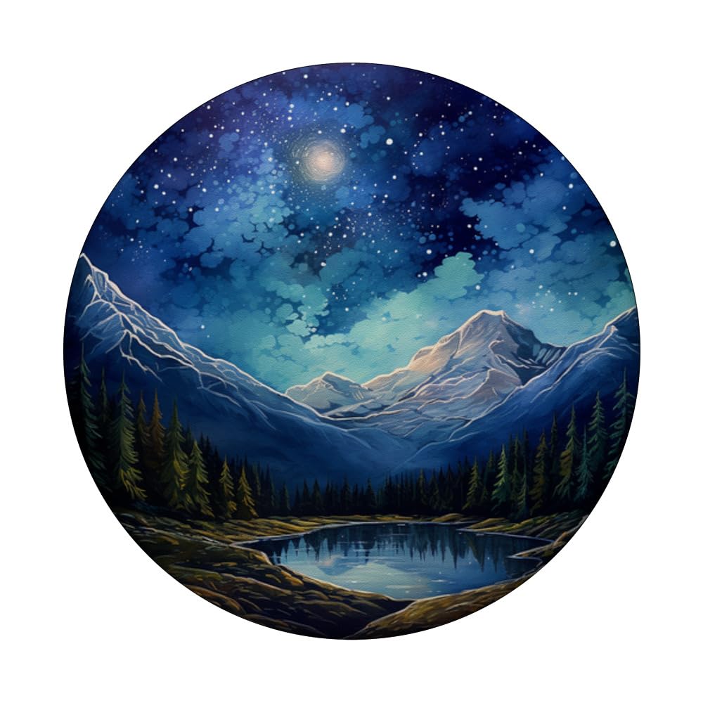 Starry Sky Mountains Night Landscape PopSockets Swappable PopGrip, Black - Image 3