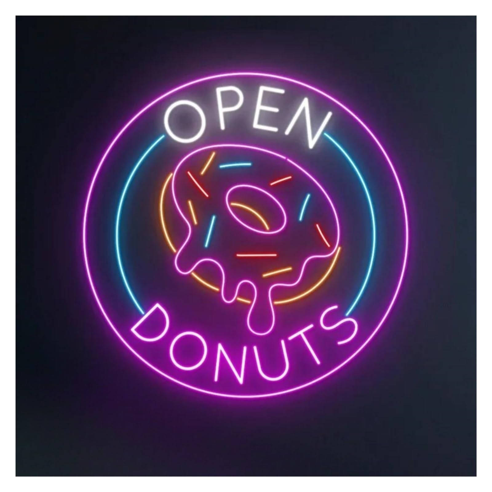 Decoración Lámparas Letrero De Neón Donuts Abiertos, Luces Brillo Ajustables Adecuadas Para Decoración Pared Tienda Piruletas, 50cmx50cm