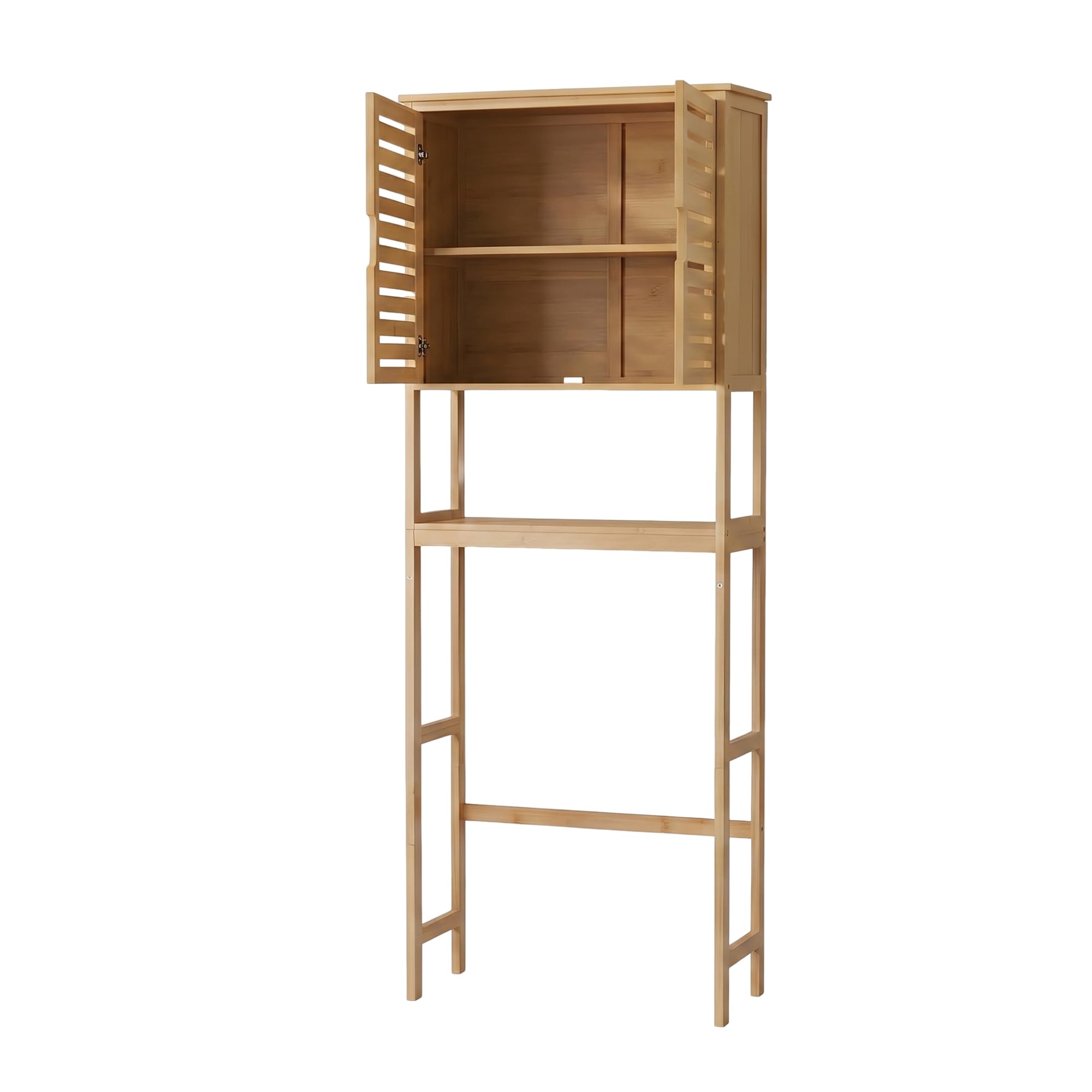 Toilettenregal Bambus 170x66x23 cm - Waschmaschinenregal | Badregal bambus, wc regal, platzsparend, ueberbauschrank, waschmaschinenschrank, kippschutz, lamellentueren, stabil
