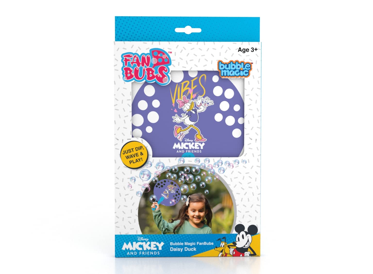 FanBubs Daisy Duck Theme|Thick Viscous Concentrate Solution Pouches with HandFan|Just Dip, Wave& Play|Bubble Maker|Birthday&Return Gifts for Kids 3yrs+|Outdoor Indoor Toy|Made in India