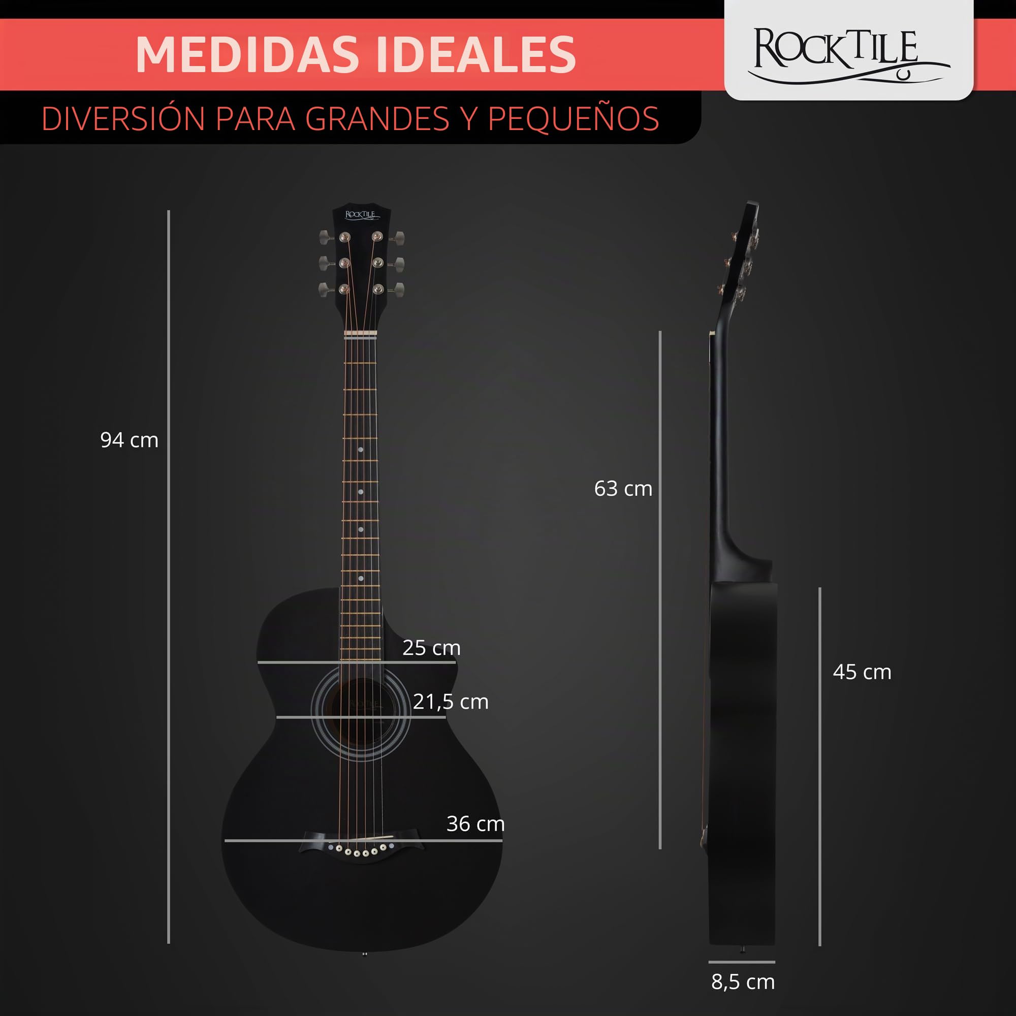 Rocktile WSC-4C-BK Guitarra Western Negra, General, Modelo: WSC-4C-BK | Peso: 1, 38 kg, Cuerdas: 6, Orientación: Diestros, Cuerpo, Forma del cuerpo: Concert con Cutaway, Tapa: Tilo, Mástil