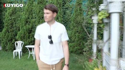 KUYIGO Chemise Henley à Manches Courtes Pour Homme, Coupe Ajustée, Style Décontracté, Avec Poche, Gris A5