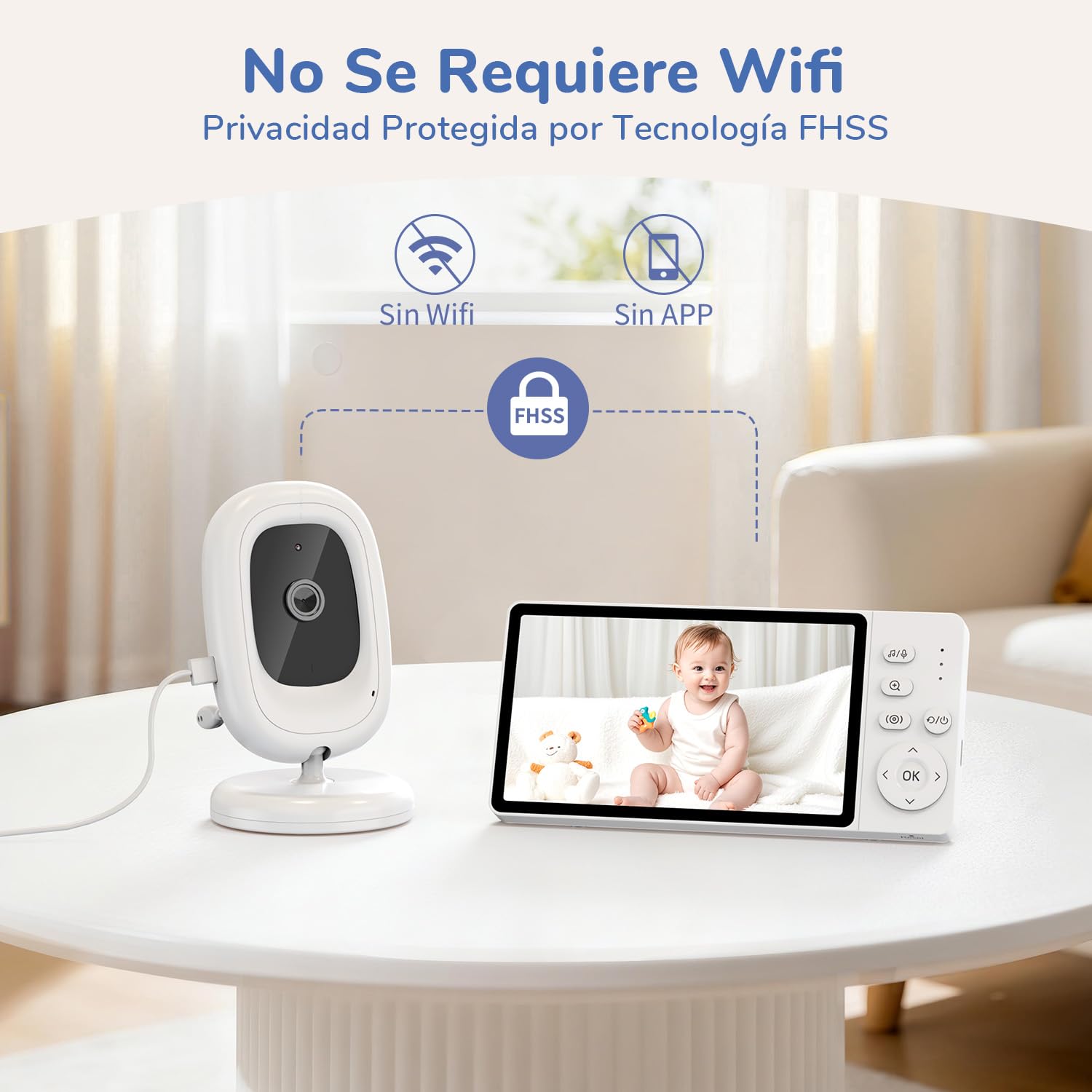 5" 1080p Camara Vigilancia Bebe con Pantalla IPS, Vigilabebes con Camara sin Wi-Fi, Vision Nocturna Infrarroja Invisible, Comunicacion Bidireccional, Modo VOX de Bajo Consumo y Zoom 3X