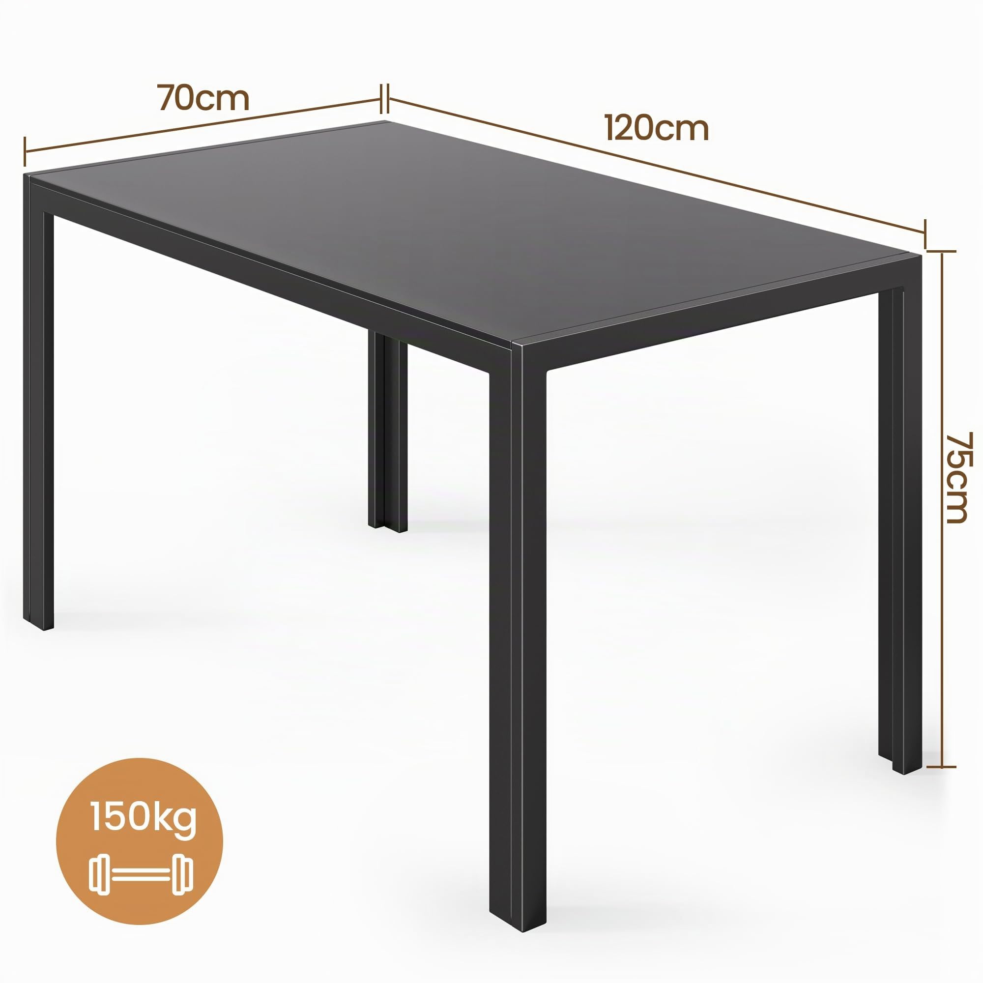 Bealife Esstisch aus gehärtetem Glas,120x70x75 cm,Moderner Küchentisch mit Metallgestell, Kratzfest & Hitzebeständig – Für Küche, Wohnzimmer，Esszimmer oder Kaffeeecke，Homeoffice (Schwarz, 120*70*75)