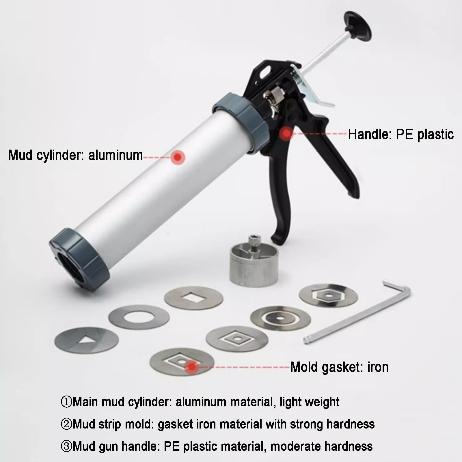 Pistola Estrusore Per Argilla, Strumento Manuale Per Estrudere Largilla Con 7 Stampi Di Diverso Spessore, Spessore Della Parete Di 0,5 Cm E Rottura Uniforme, Corpo In Alluminio Resistente