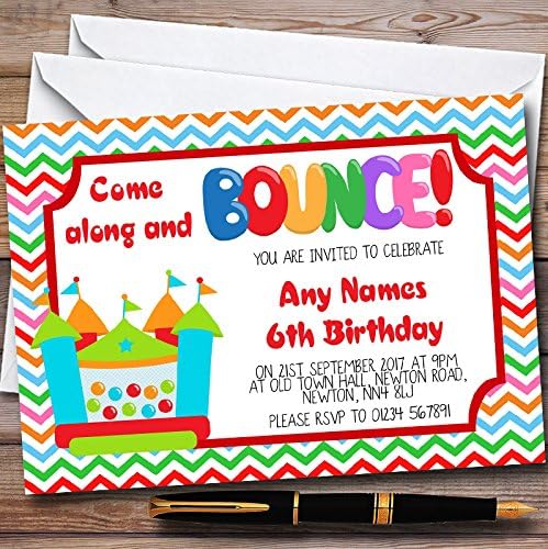 Colourful Bouncy Castle Personalized Childrens Birthday Party Invitations