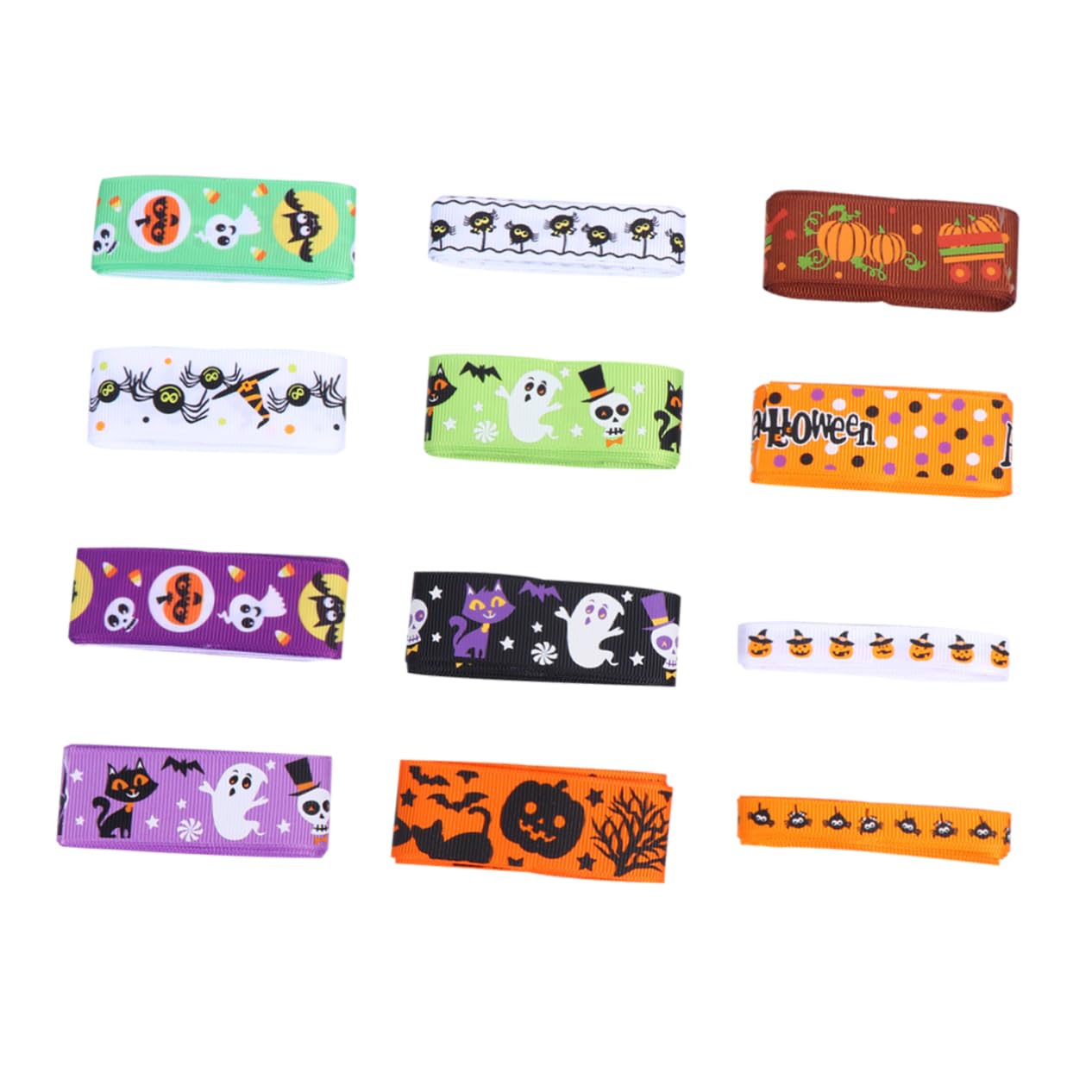 12 Rollen Halloween Ripsband – Bedruckt Mit Geistern, Kürbissen & Co – Je 25 Mm Breit & 1 Yard Lang – Für Deko & DIY