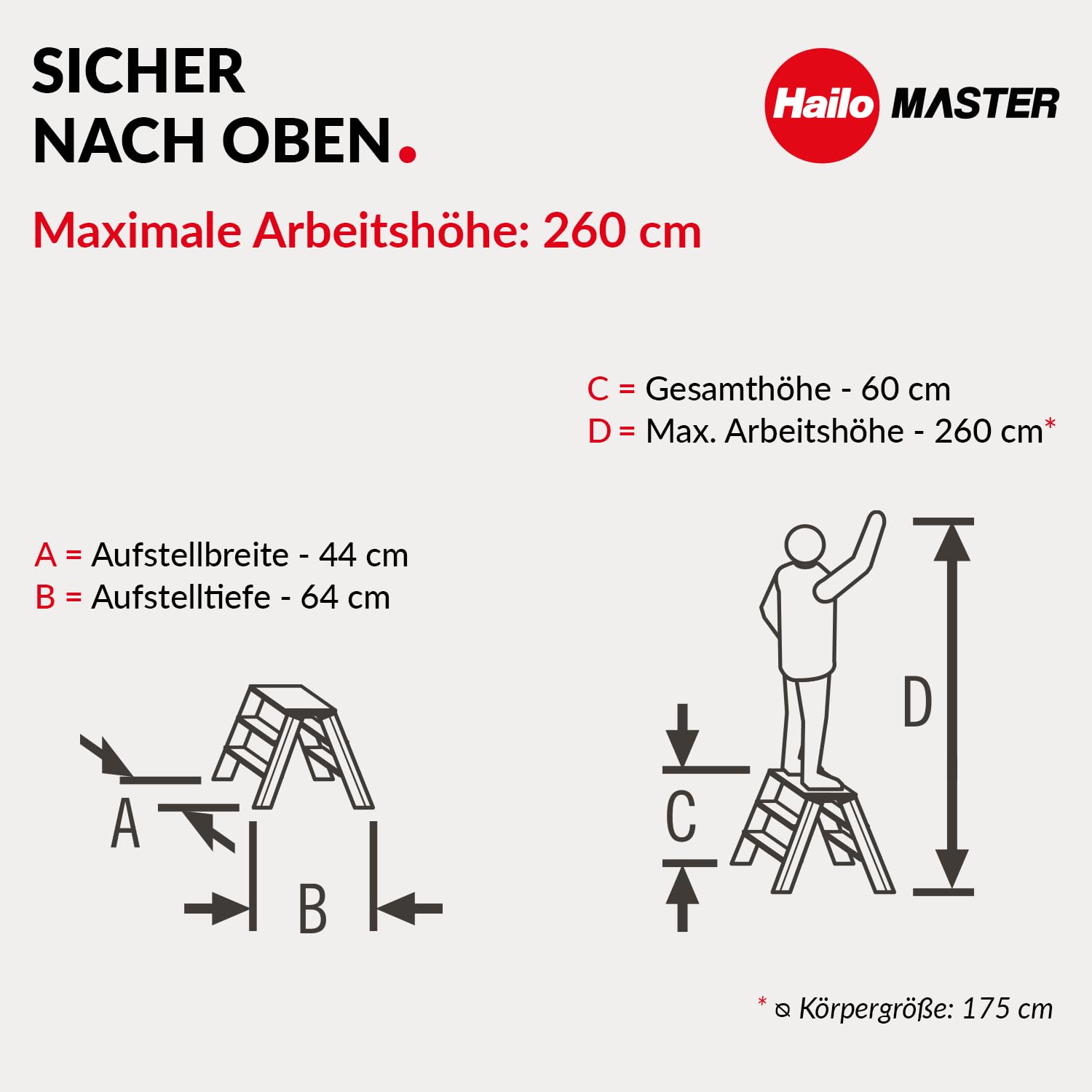 Hailo Master D70 Aluminium Doppelstufen-Trittleiter – kompakte & beidseitig begehbare Klappleiter - Rutschhemmende Stufen & gummierte Füßen - 2 x 3 Stufen - EN 14183 geprüft - belastbar bis 150 kg