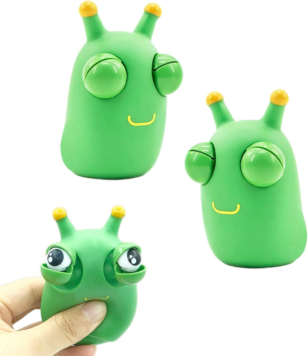3D Green Grass Worm Popping Out Eyes Squeeze Toy for Kids,Funny Pinch Toy Stress Relief Toy Novelty Fidget Toy Hand Squishy Squeeze Toys for Kids Adult,Relieve Stress,Christmas Stocking Fillers (3Pcs)