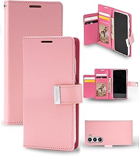 GOOSPERY Rich Wallet Case Designed for Galaxy S23, Extra Card Slot Flap Functional & Fashionable Stylish PU Leather Flip Card Holder Phone Cover - Pink