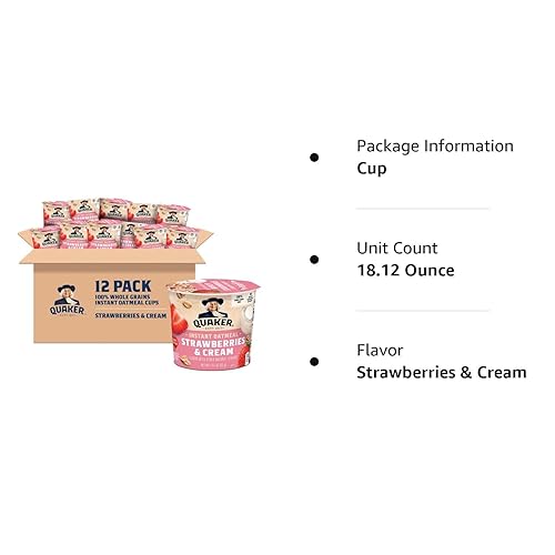 Miniatura 7 de Quaker - Tazas de avena instantánea sabor fresa y crema, 12 unidades
