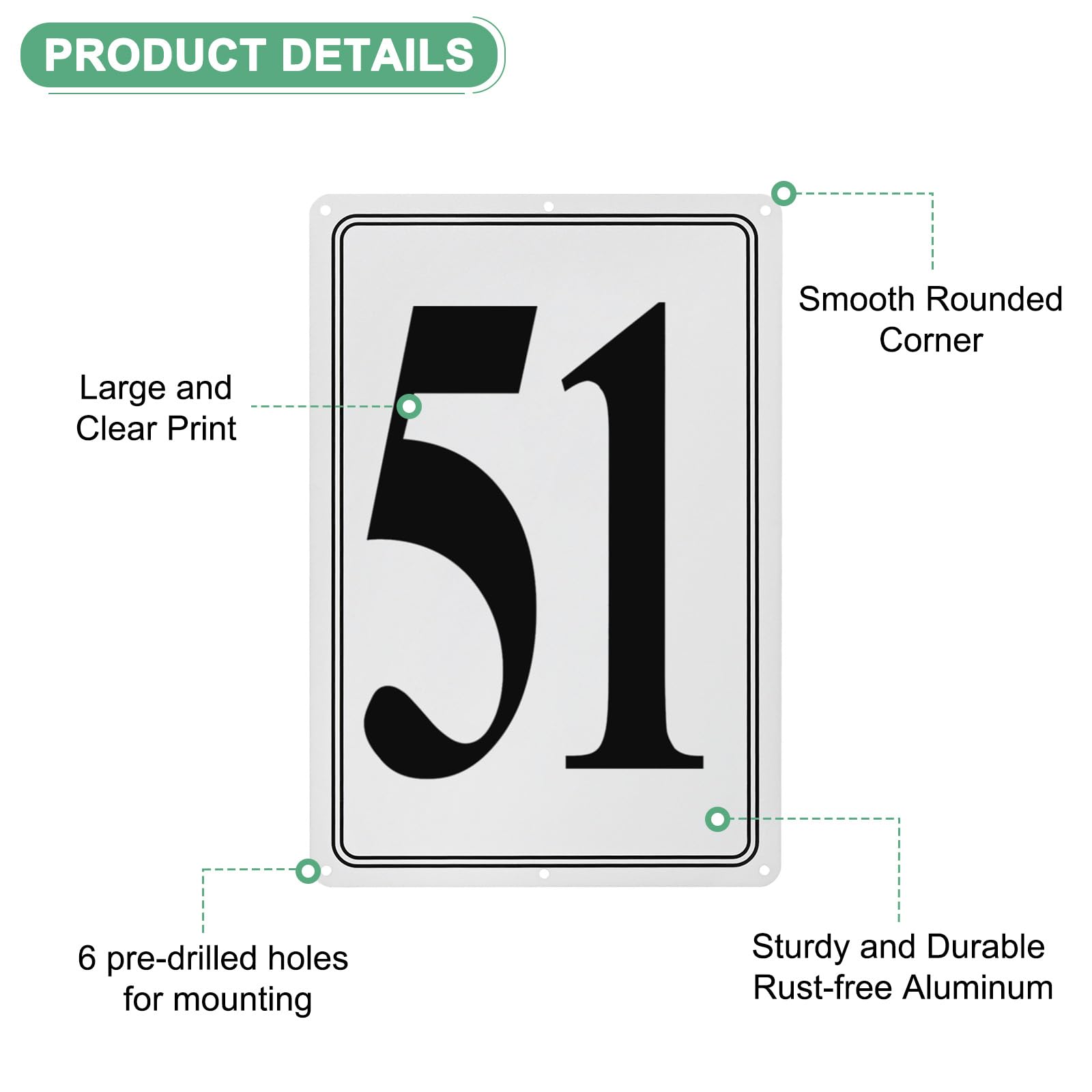 M METERXITY Aluminum Number Sign 51, 11.8 Inch House Numbers and Metal Letters, Parking Spot Letter Signs - Image 2